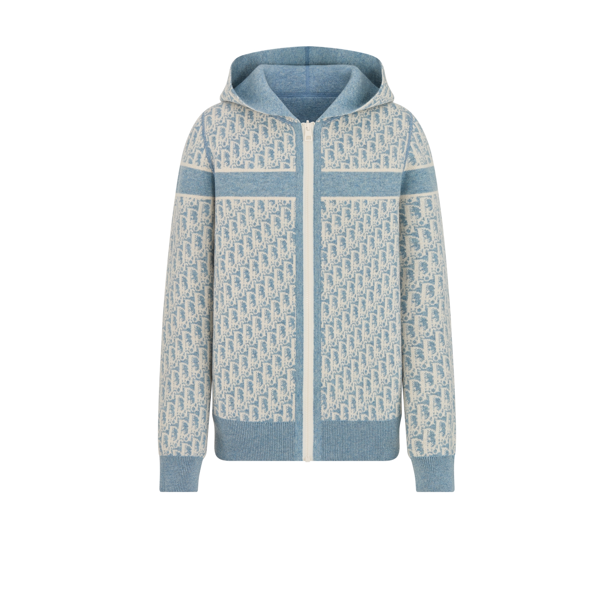 Reversible Hooded Cardigan Blue Cashmere-Blend Knit with Dior Oblique Motif E09