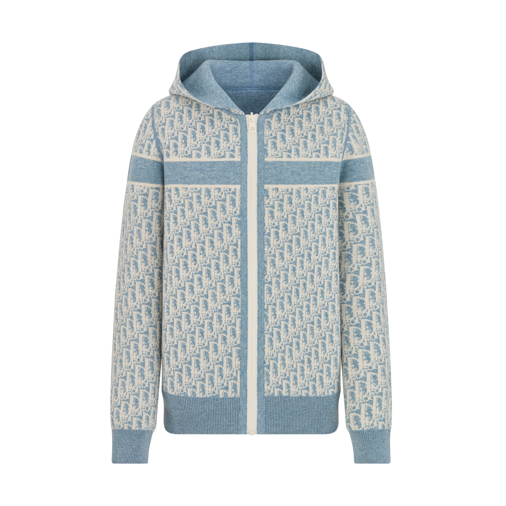Reversible Hooded Cardigan Blue Cashmere-Blend Knit with Dior Oblique Motif E09