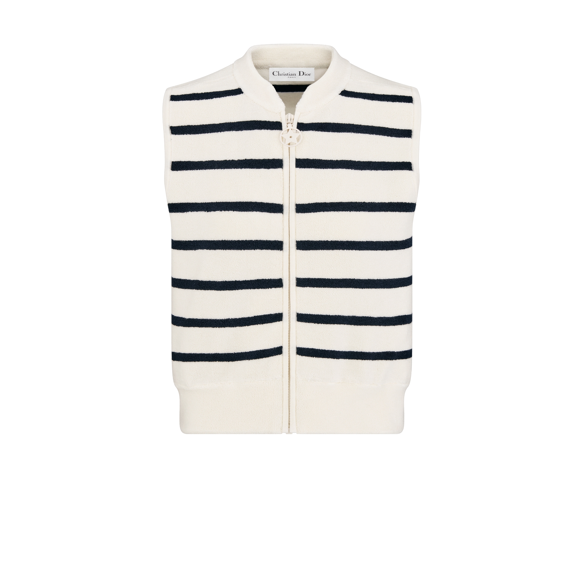 Dioriviera Zipped Vest White and Navy Blue D-Stripes Cotton-Blend Terry Knit E01