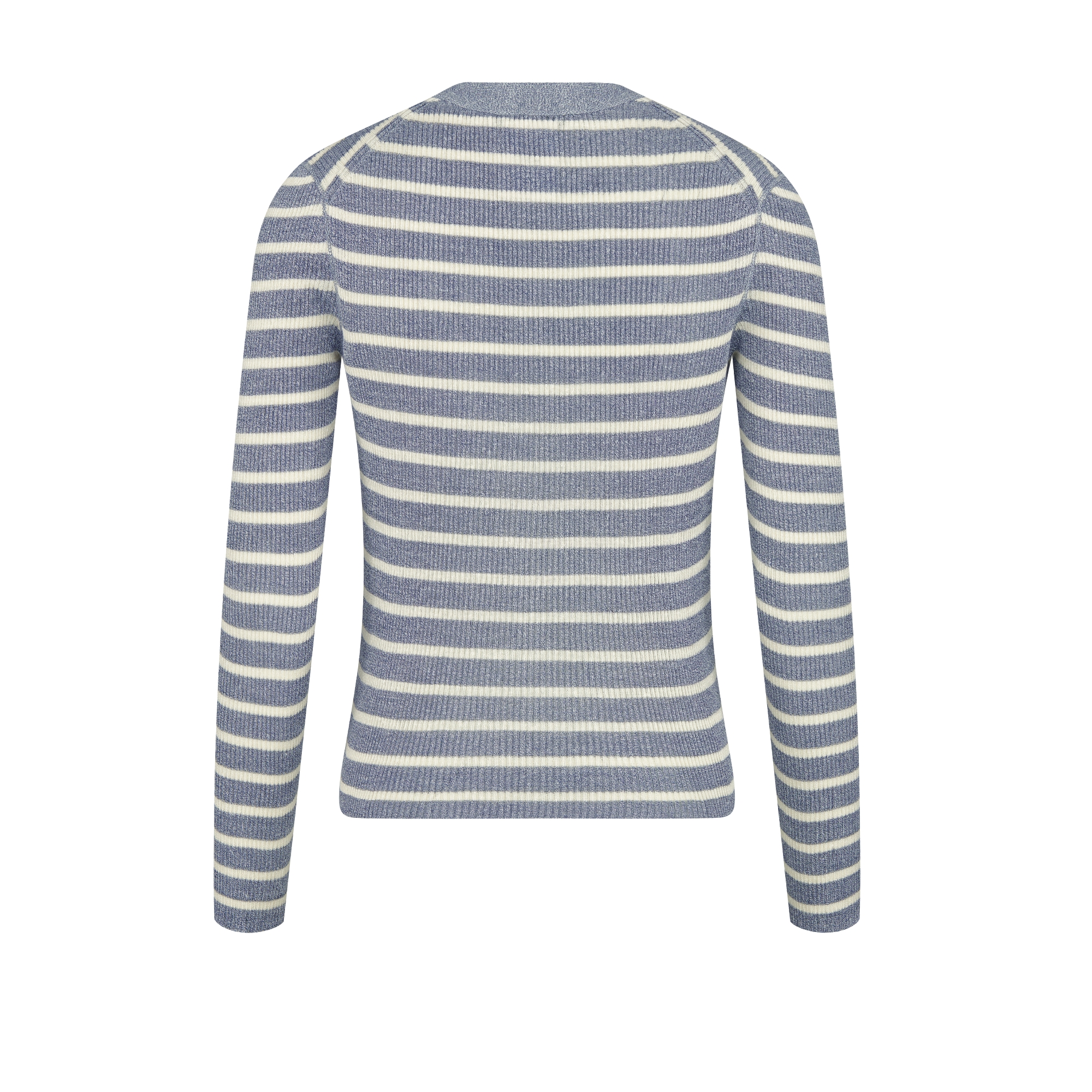 Dioriviera Cardigan Denim Blue and White D-Stripes Linen and Silk Stretch Knit E08