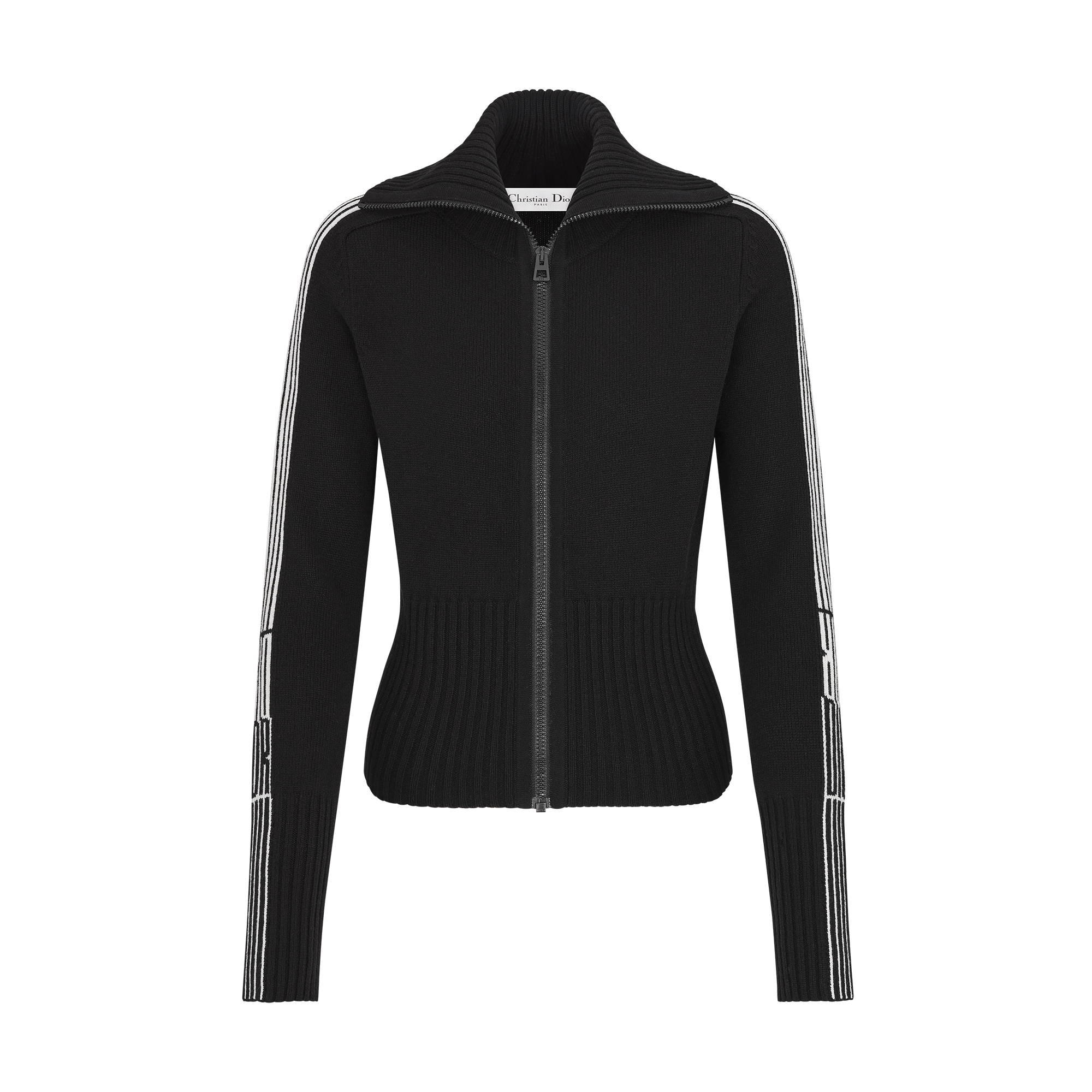 DiorAlps Short Cardigan Black Virgin Wool and Cashmere Knit with White Dior Graphique Motif E01