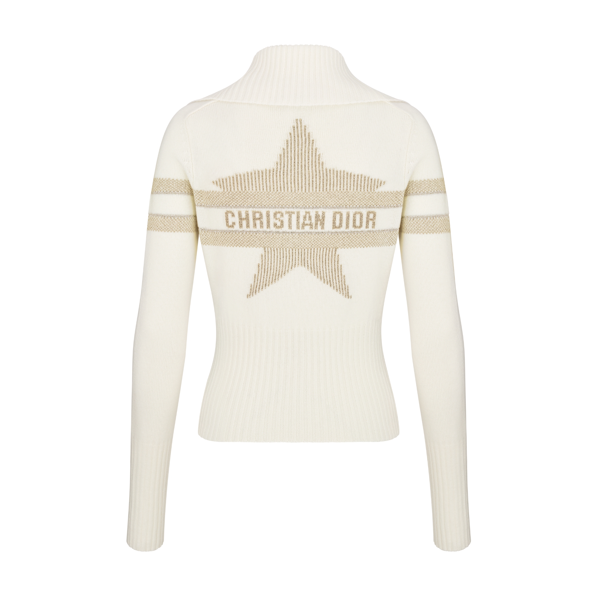 Cardigan à col montant DiorAlps Maille de laine vierge et cachemire mélangés écrus à motif Dior Star doré E08