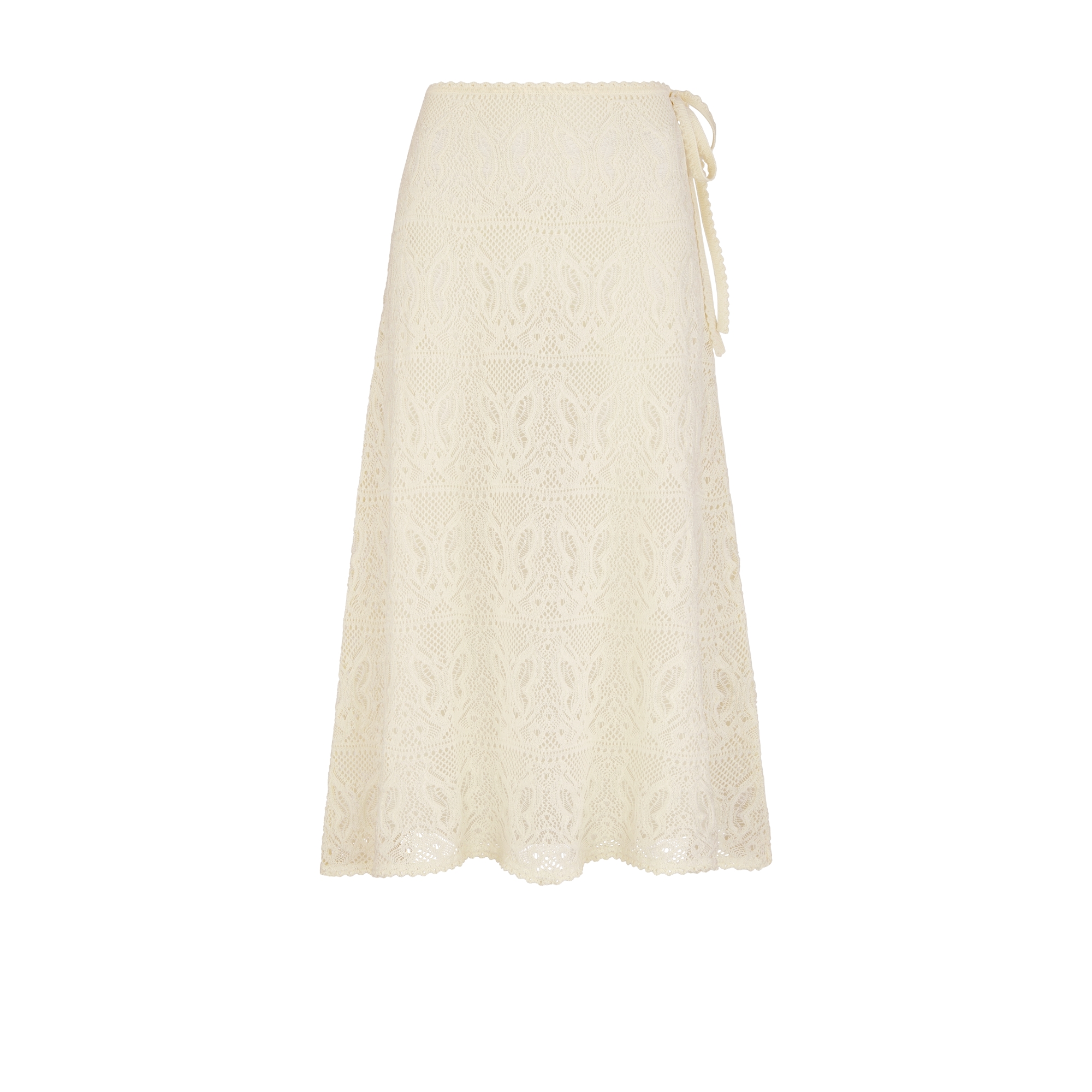 Ausgestellter Dioriviera Midirock Häkelware aus Baumwolle mit Schmetterlingmotiv in Weiß E01