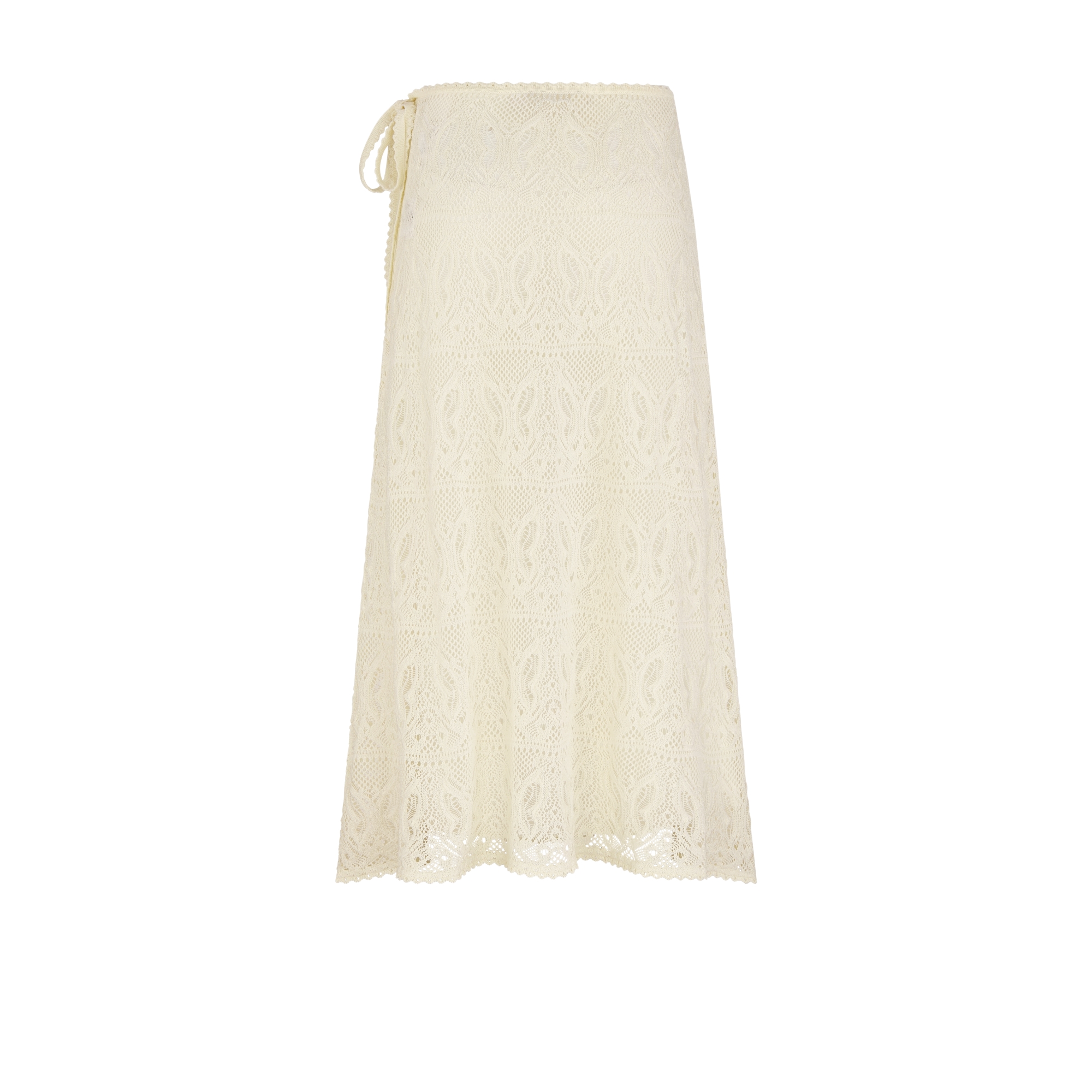 Ausgestellter Dioriviera Midirock Häkelware aus Baumwolle mit Schmetterlingmotiv in Weiß E08