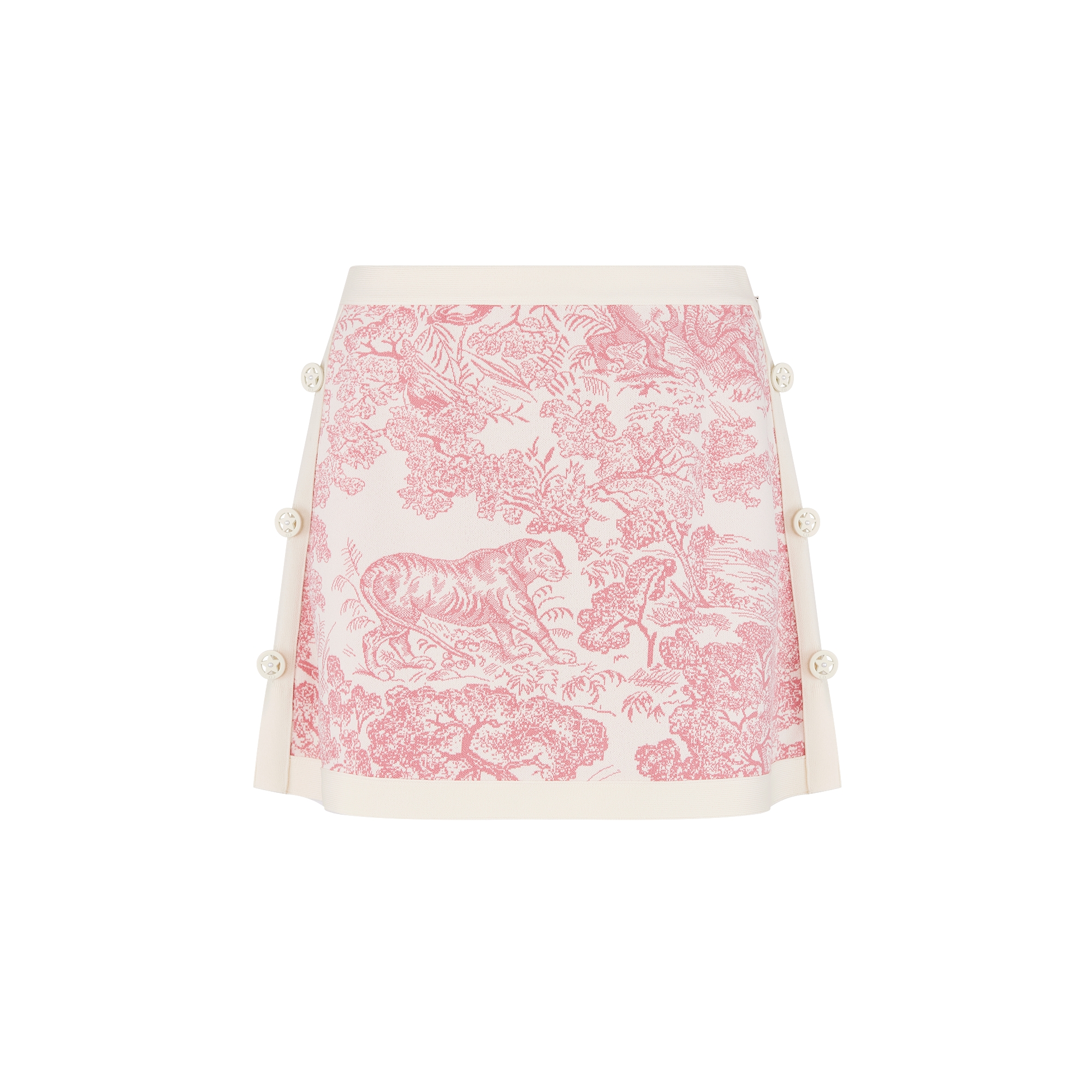 Dioriviera Straight Miniskirt White Technical Knit with Cherry Blossom Pink Toile de Jouy Sauvage Motif E01
