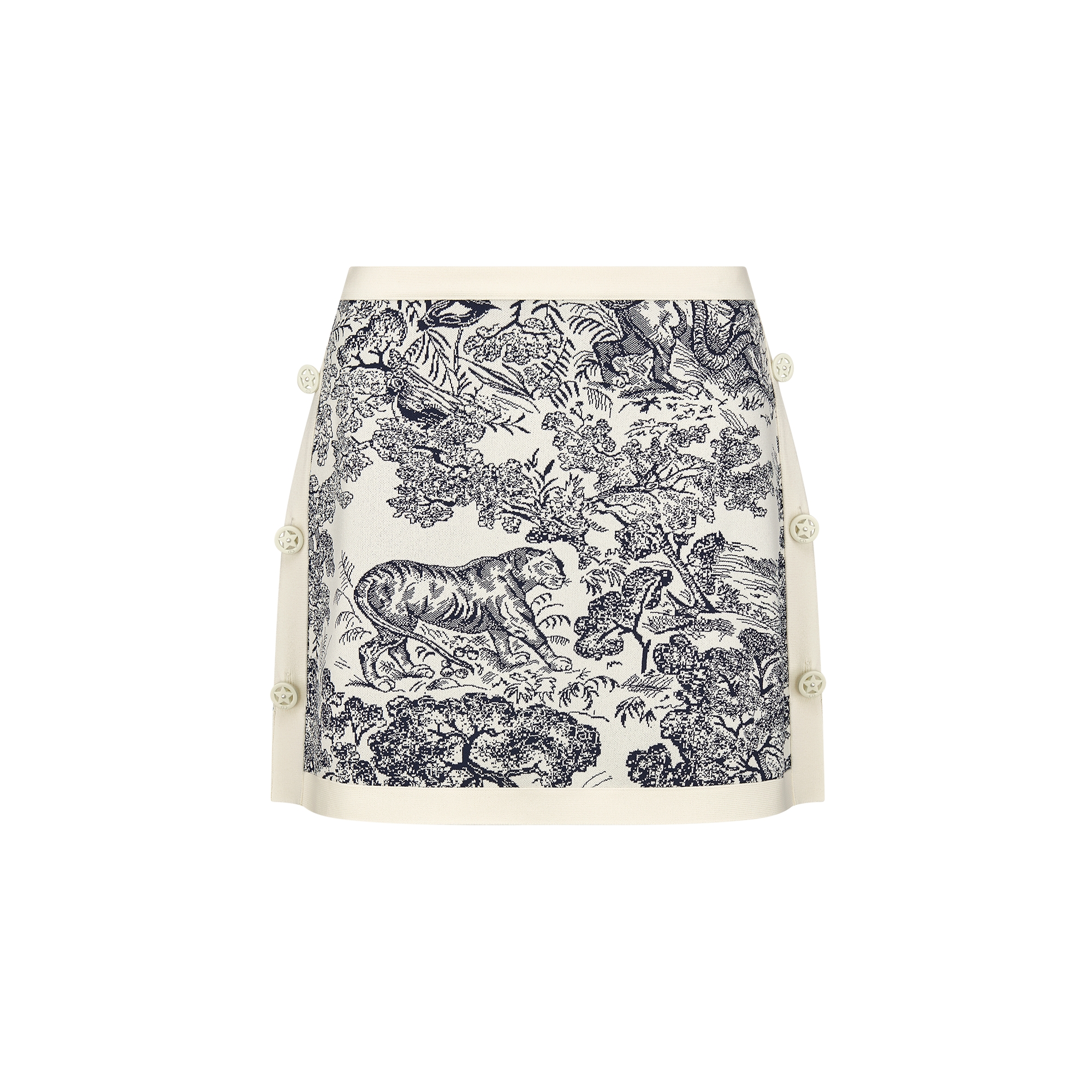 Dioriviera Straight Miniskirt Deep Blue and White Technical Knit with Toile de Jouy Sauvage Motif E01