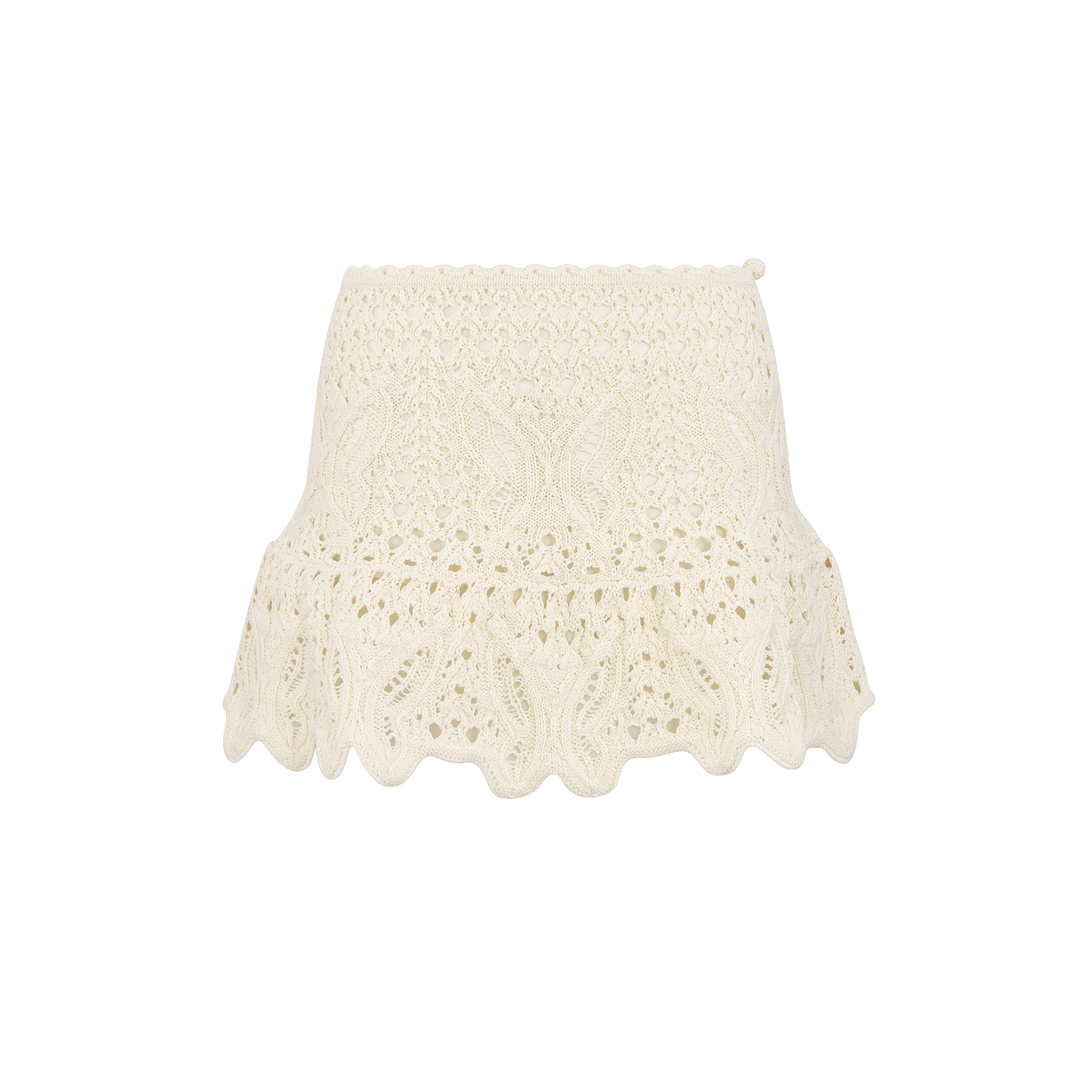 Dioriviera Ruffled Miniskirt Ecru Cotton Crochet-Effect Knit with Butterfly Motif E01
