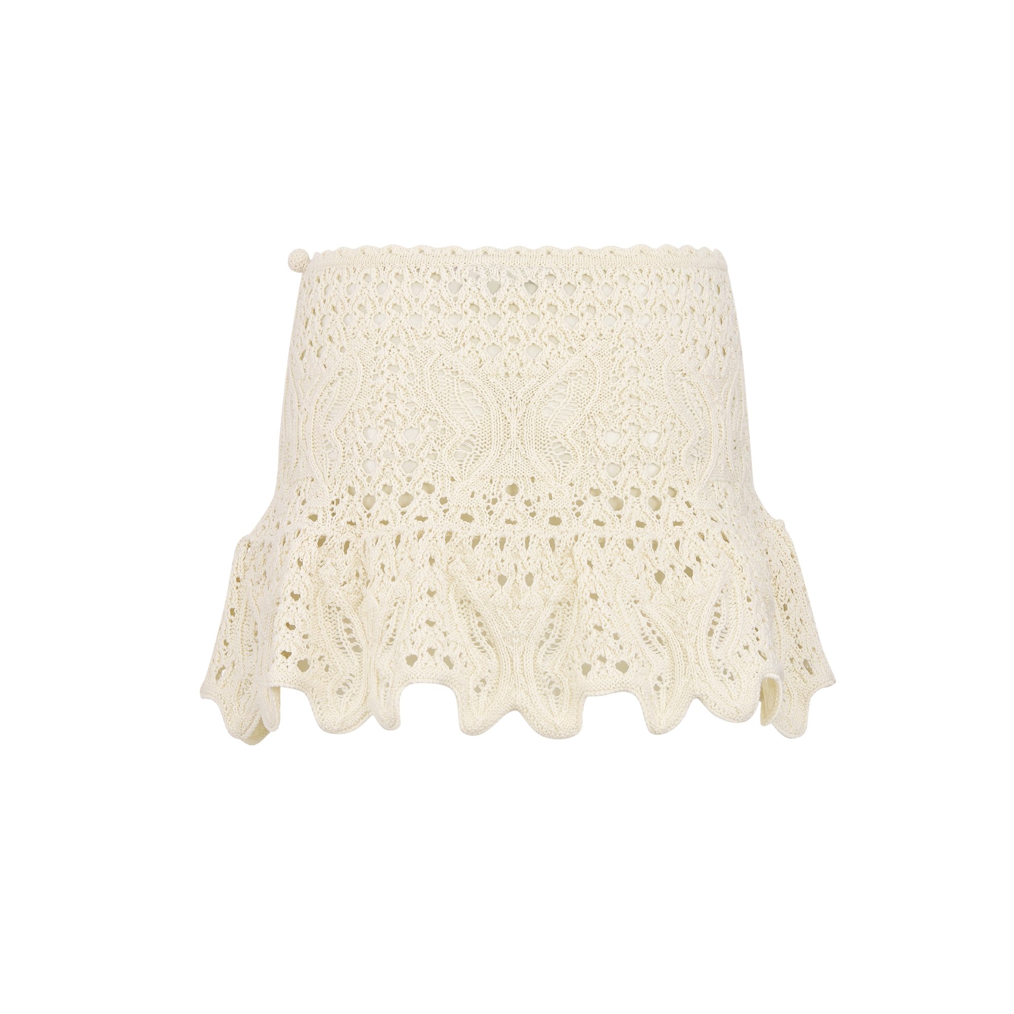 Dioriviera Ruffled Miniskirt Ecru Cotton Crochet-Effect Knit with Butterfly Motif E08