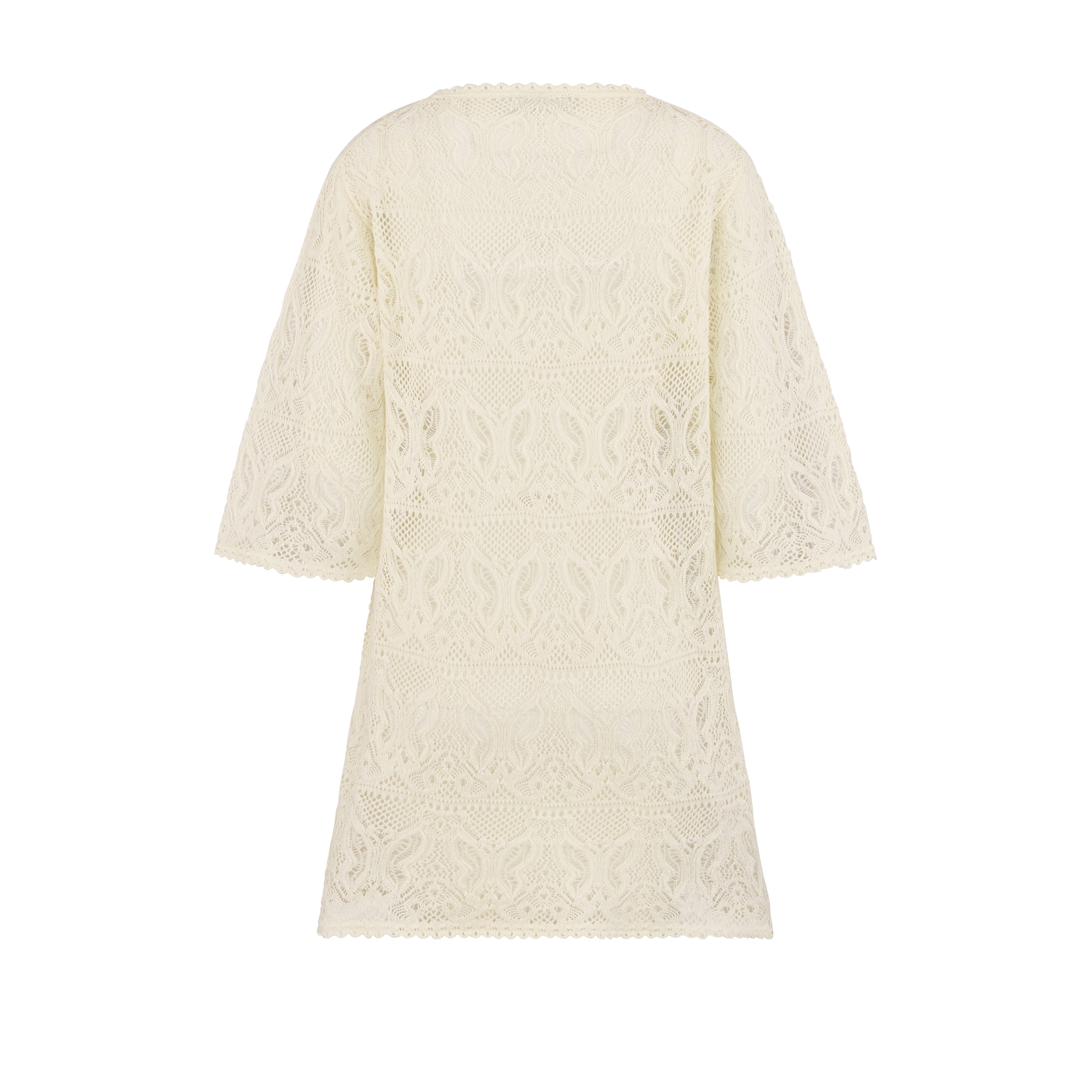 Dioriviera Short Dress Ecru Cotton Crochet with Butterfly Motif E08