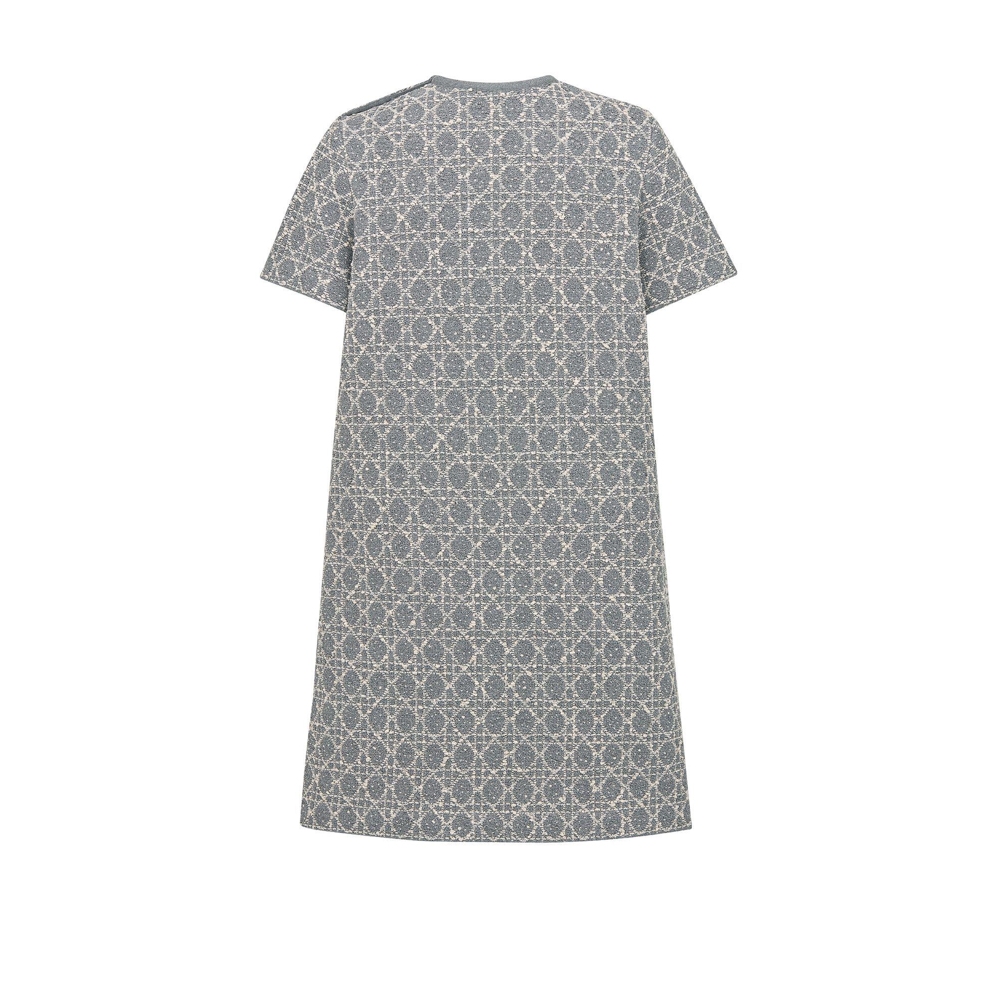 Korte jurk met Macrocannage-motief Grijs gebreid tweed van katoenblend met zilverkleurige metallic draad E08
