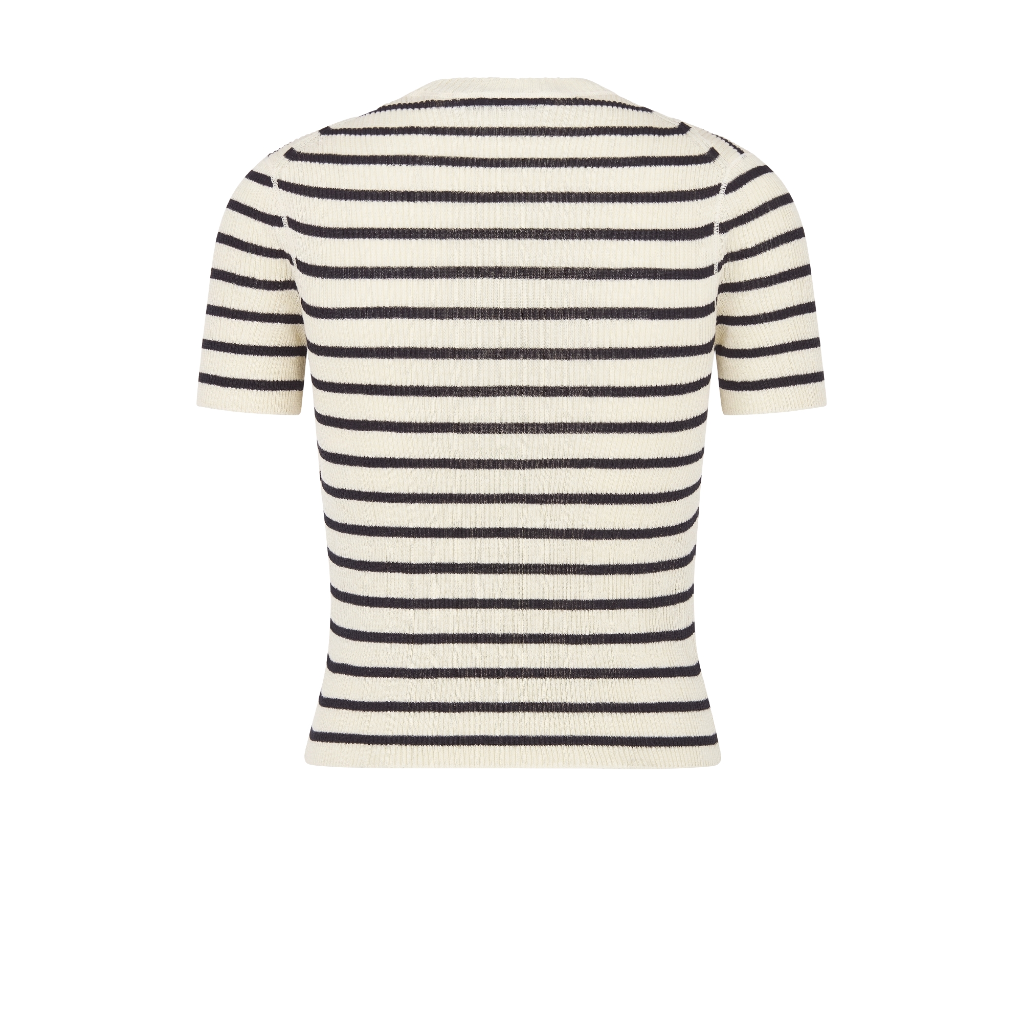 Dioriviera Cropped Short-Sleeved Sweater Ecru and Black D-Stripes Linen and Silk Stretch Knit E08