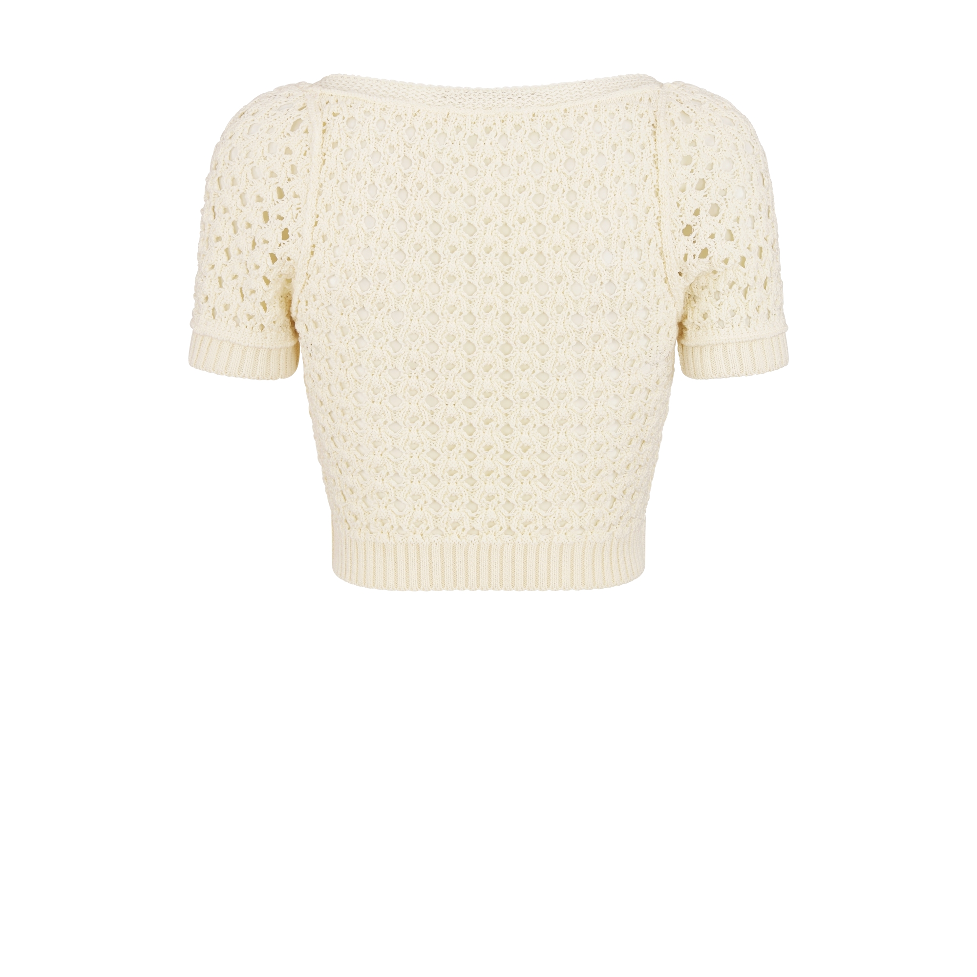 Top corto Dioriviera Maglia di misto cotone écru effetto uncinetto e motivo con farfalle E08