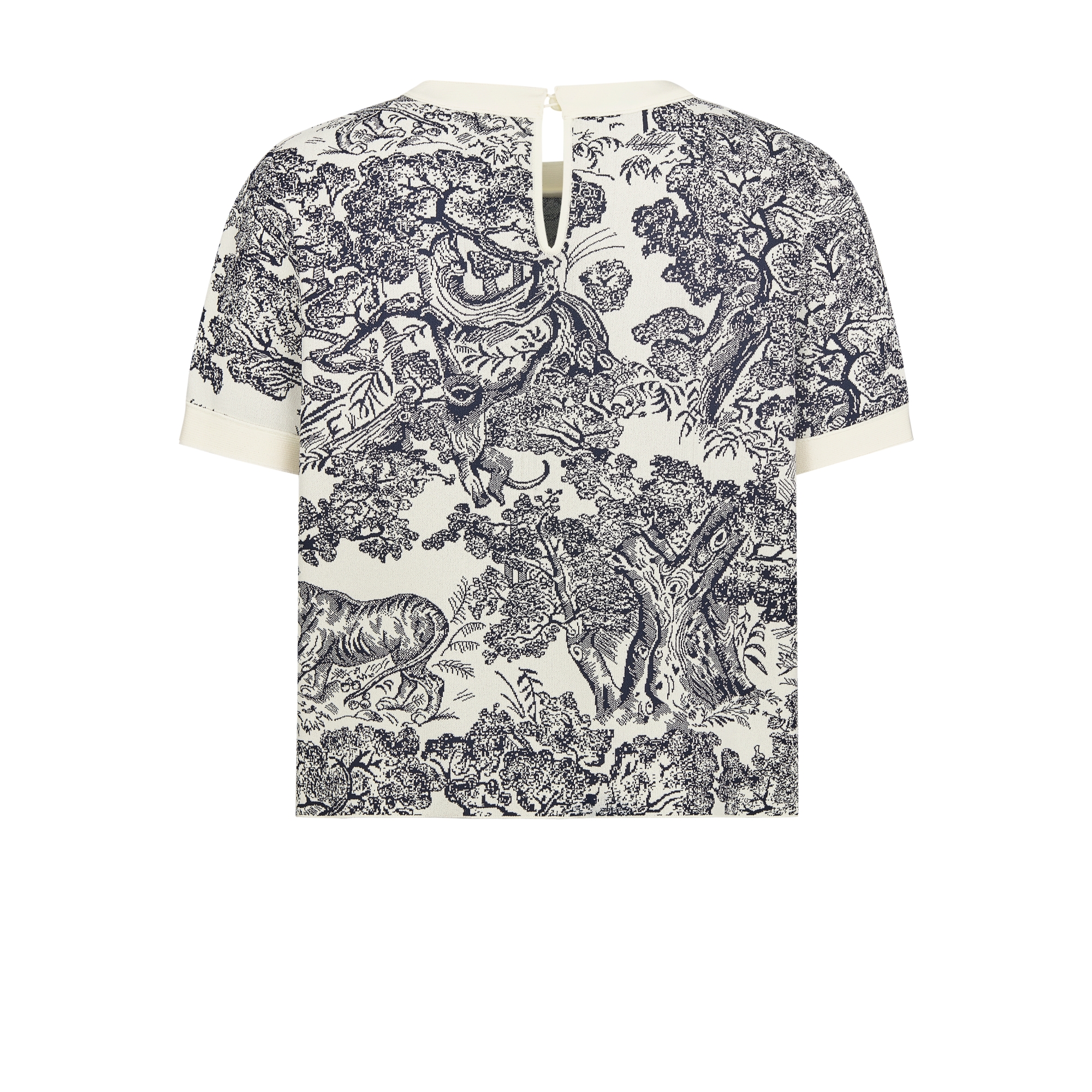 Dioriviera Short-Sleeved Top Deep Blue and White Technical Knit with Toile de Jouy Sauvage Motif E08