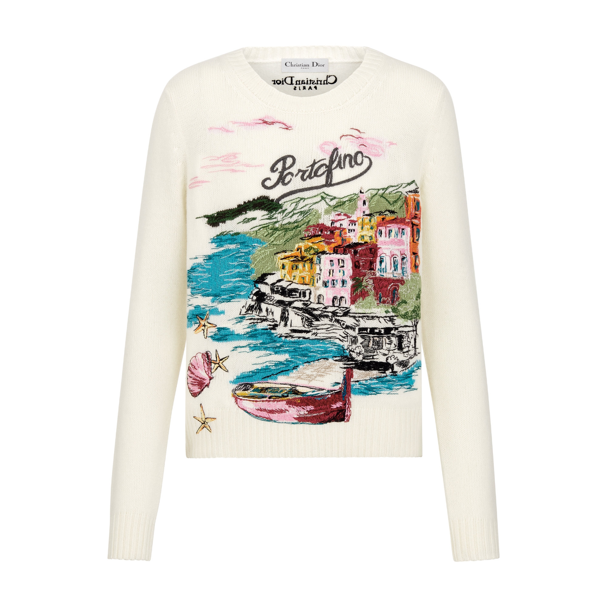 Dior Souvenir Embroidered Sweater White Multicolor Cashmere Knit