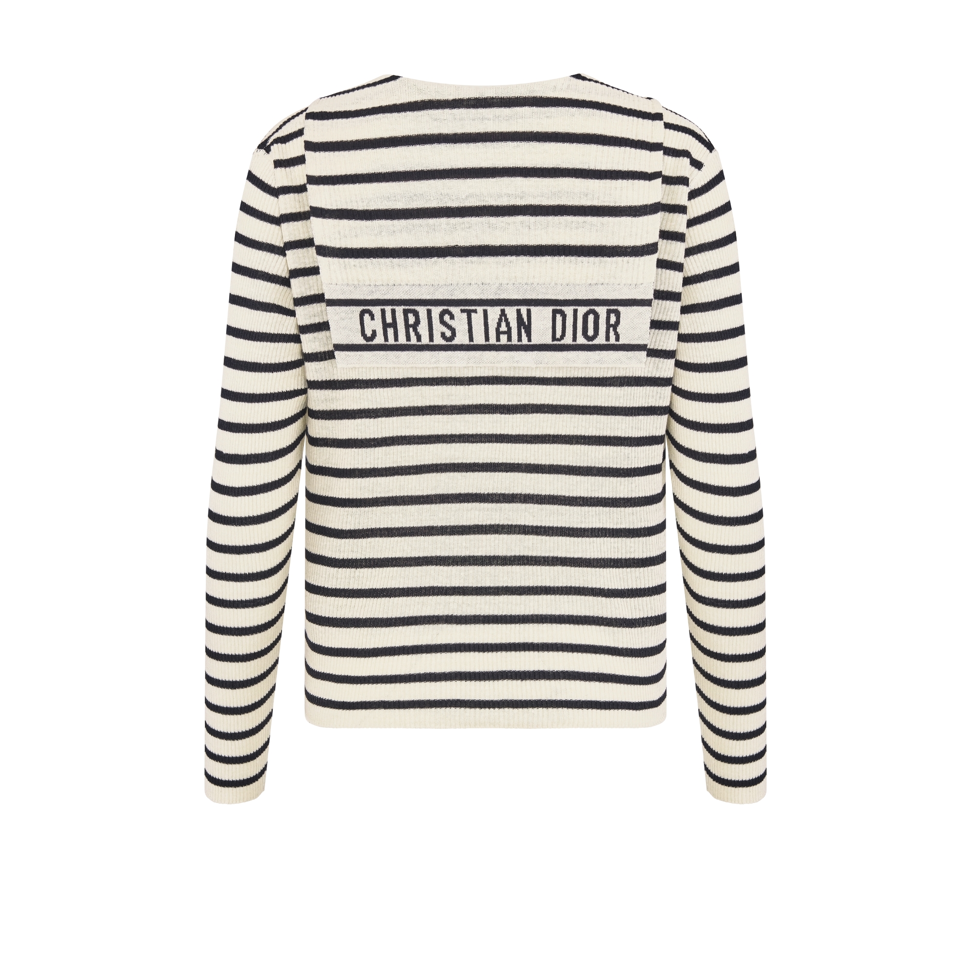 Dioriviera Sweater with Lace-Up Neckline Ecru and Black D-Stripes Linen and Silk Knit E08