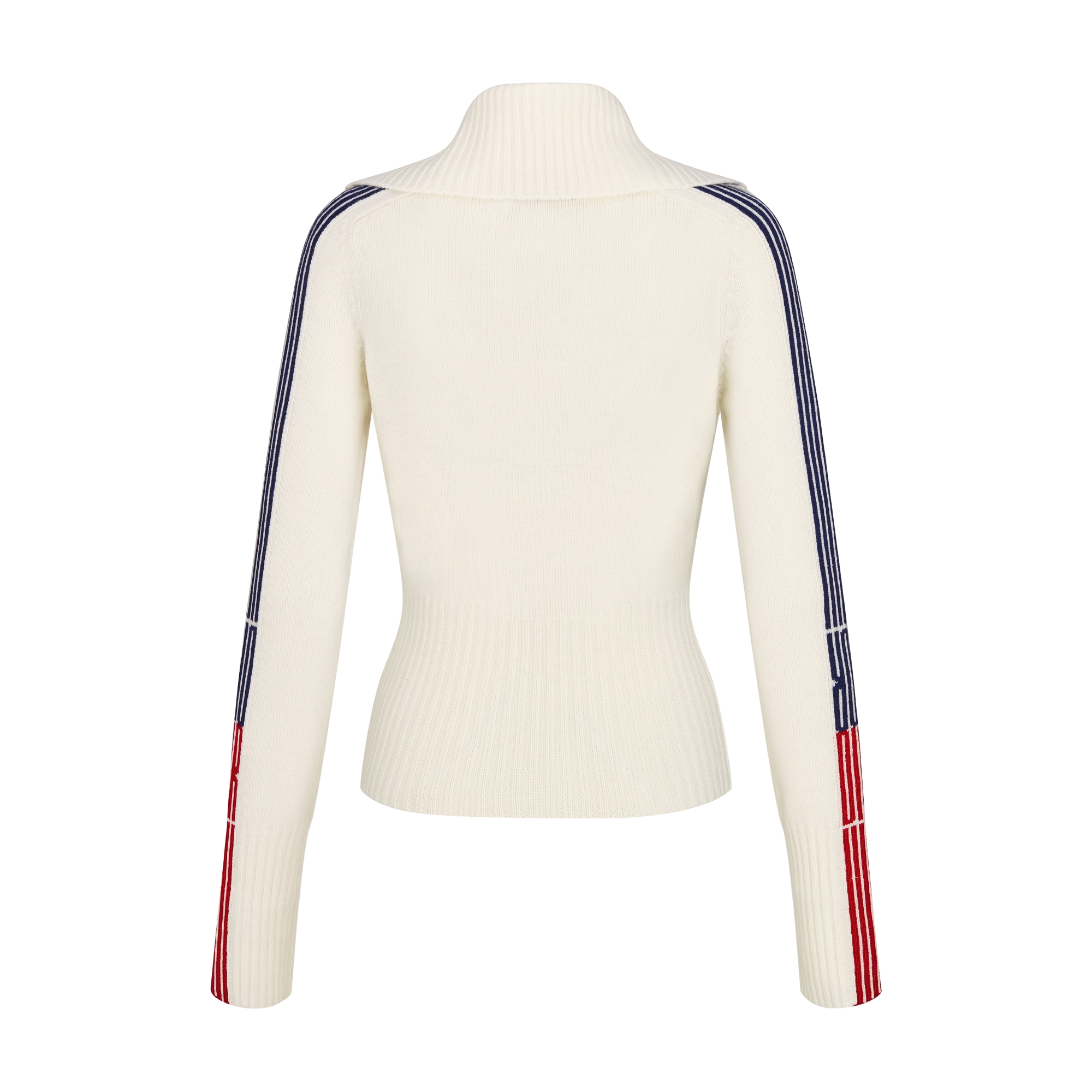 DiorAlps Zipped Mock Neck Sweater White Virgin Wool and Cashmere Knit with Three-Tone Dior Graphique Motif E08
