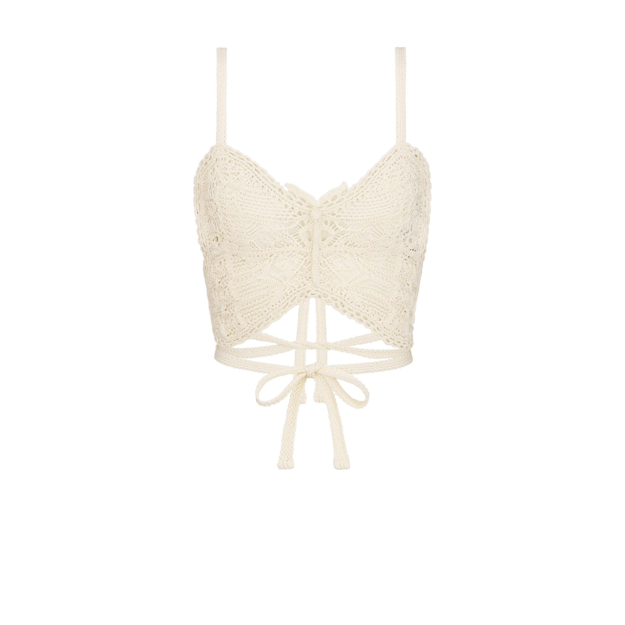 Dioriviera Cropped Top Ecru Cotton Crochet-Effect Knit with