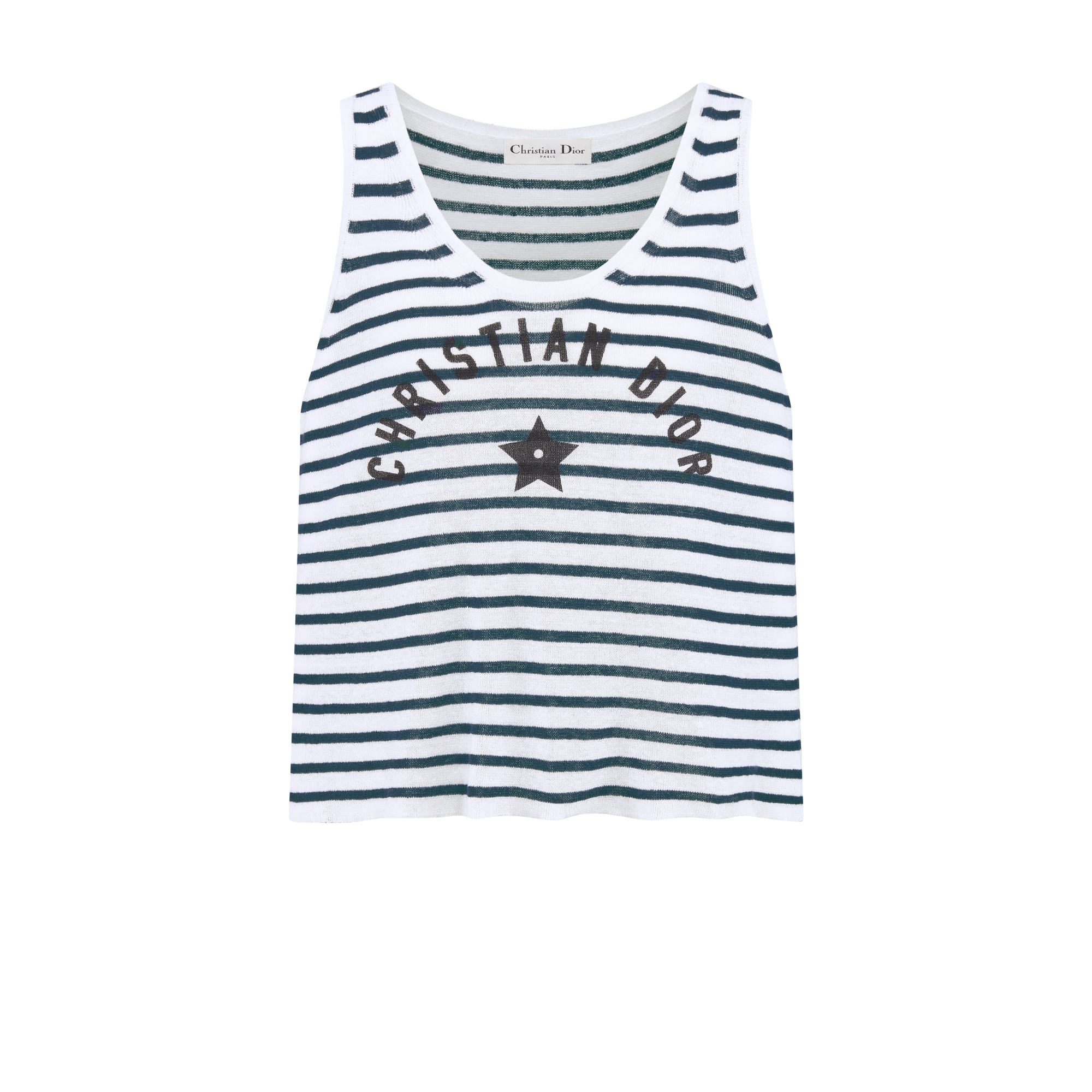 Dioriviera Tank Top Ecru and Navy Blue D-Stripes Linen, Cashmere and Silk E01