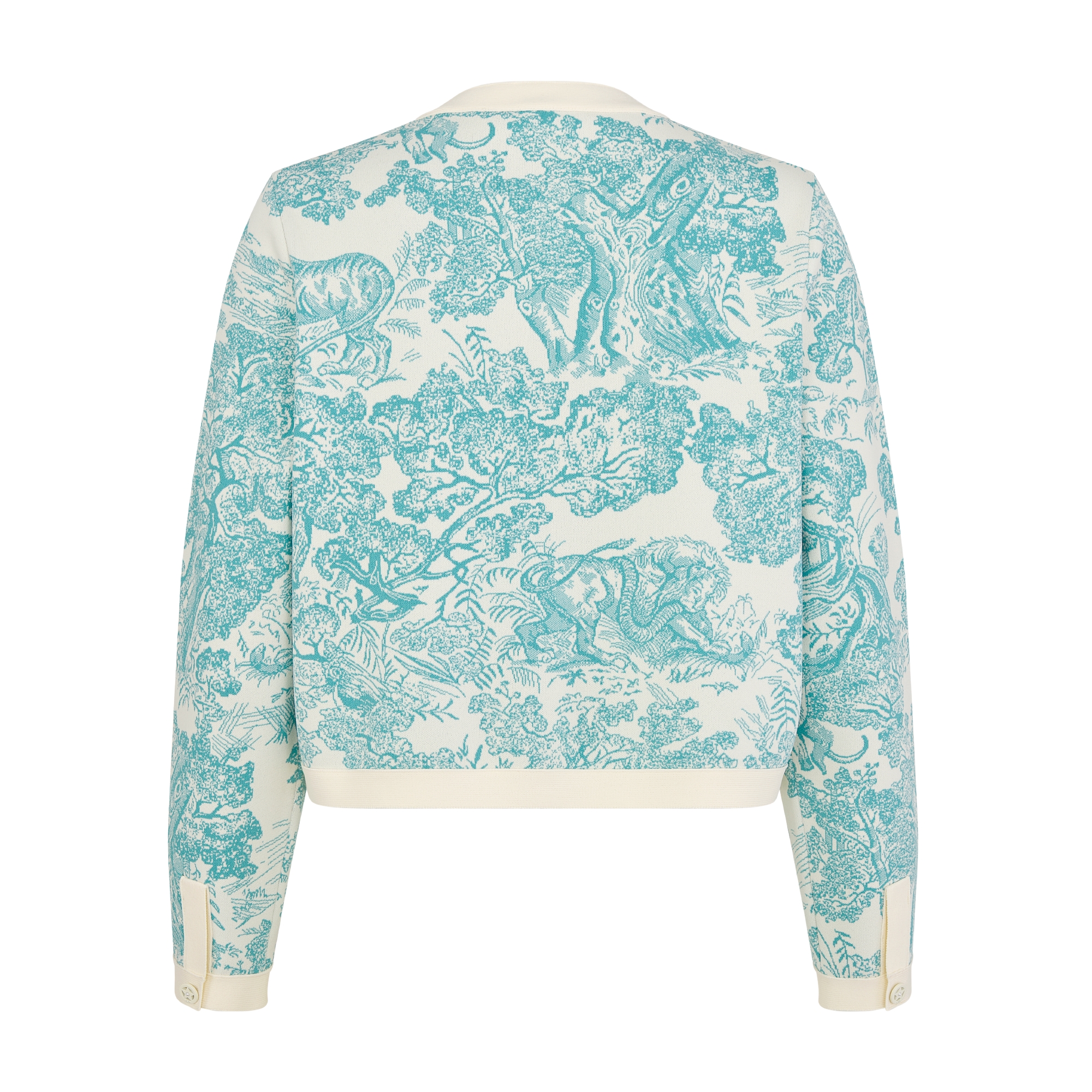 Dioriviera Cropped Jacket White Technical Knit with Lily of the Valley Green Toile de Jouy Sauvage Motif E08