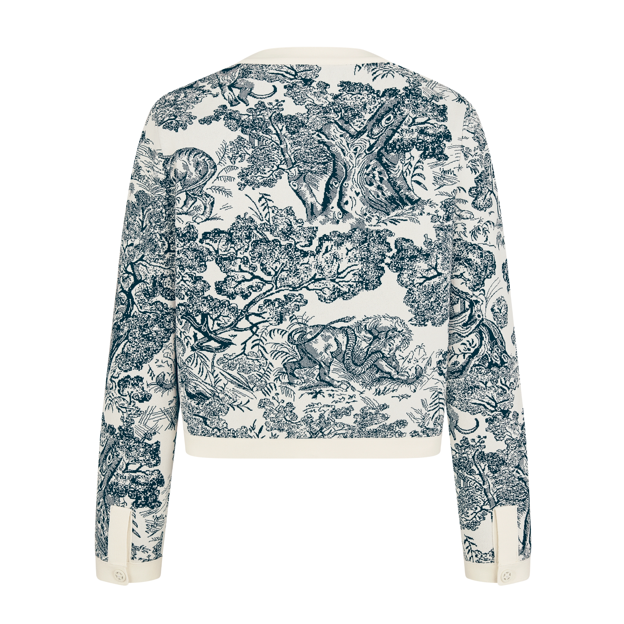 Dioriviera Cropped Jacket Deep Blue and White Technical Knit with Toile de Jouy Sauvage Motif E08