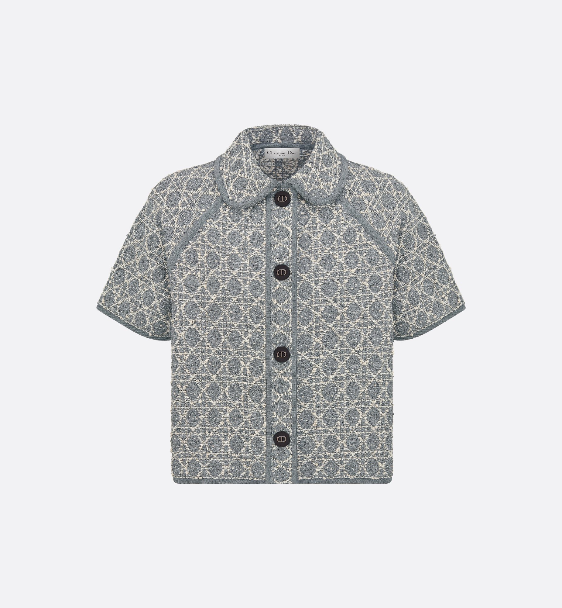 Macrocannage Short-Sleeved Top Gray Cotton-Blend Tweed Knit Macrocannage Short-Sleeved Top Gray Cotton-Blend Tweed Knit