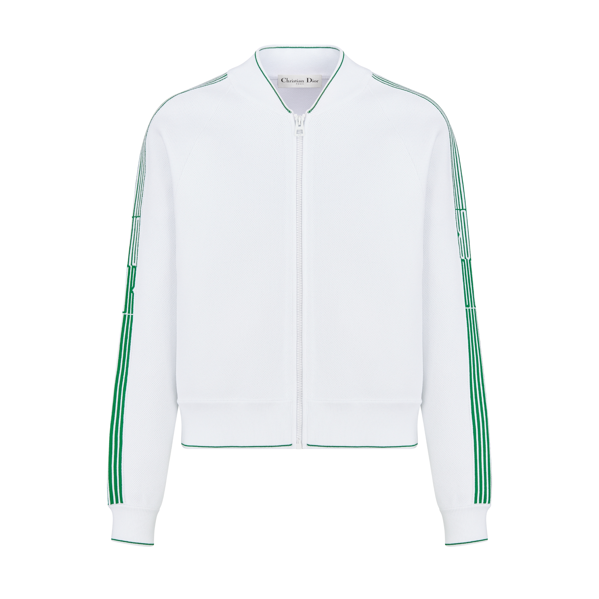 Dior Vibe Bomber Jacket White Technical Knit with Pine Green Dior Graphique Motif E01