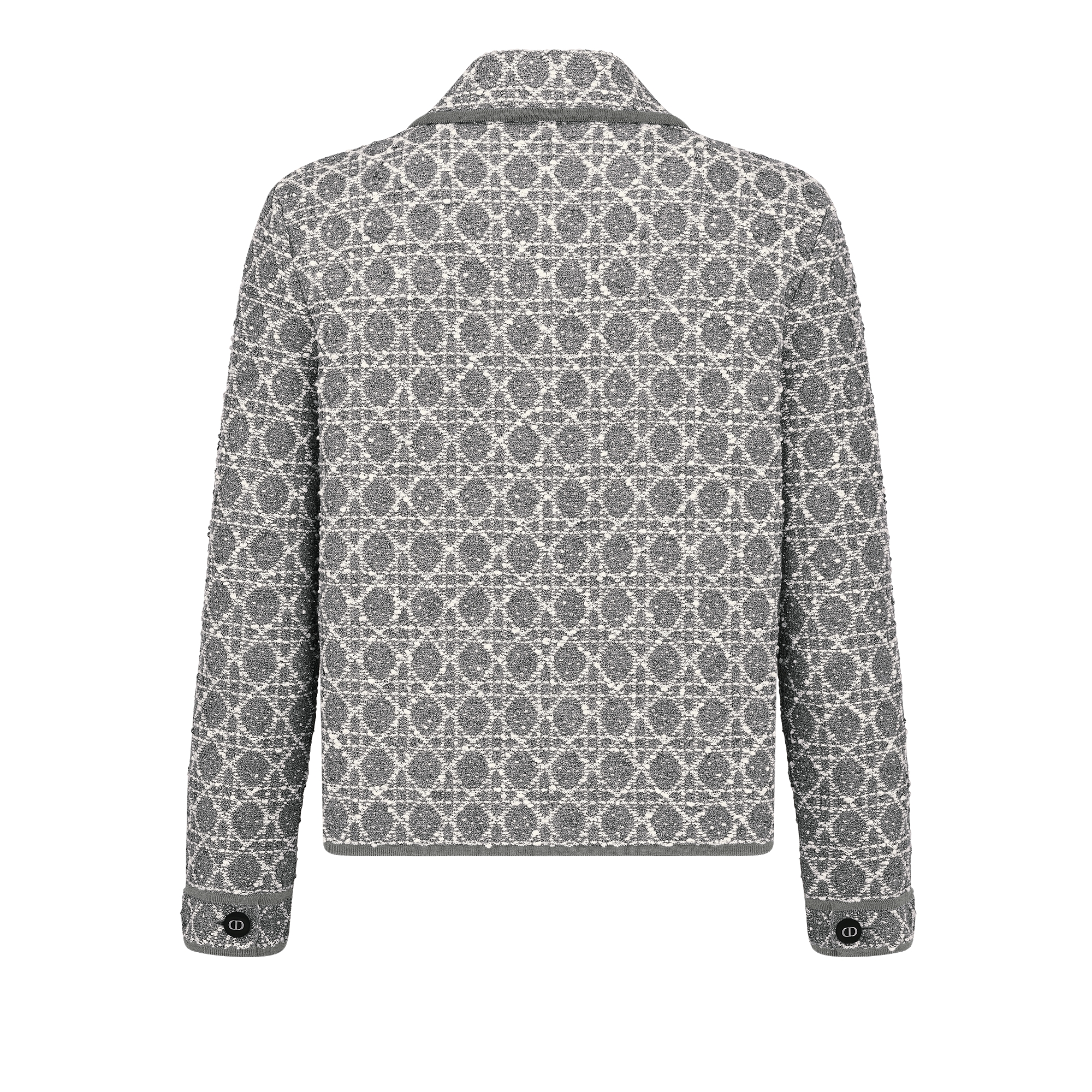 Macrocannage Jacket Gray Cotton-Blend Tweed Knit with Silver-Tone Metallic Thread E08