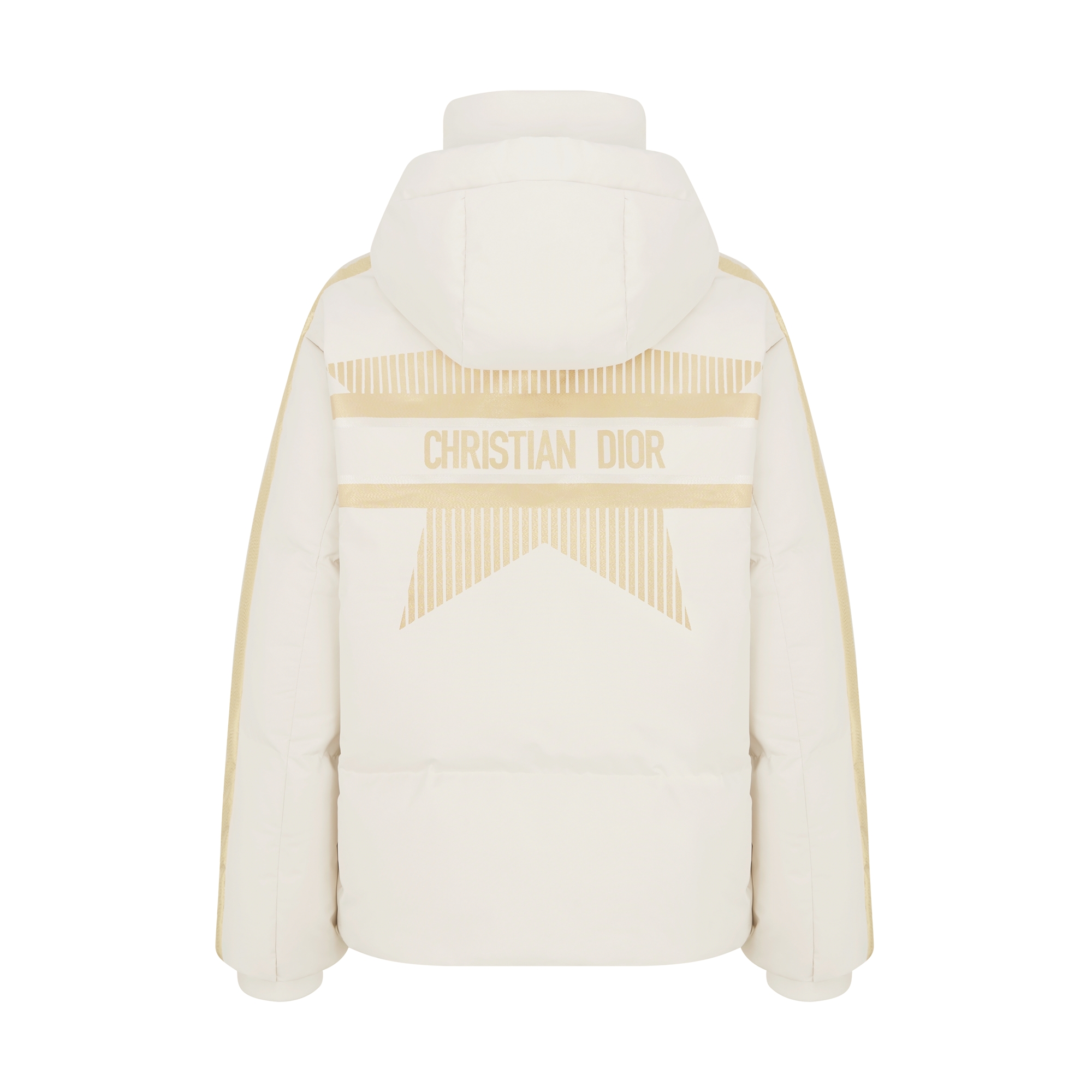 DiorAlps Hooded Puffer Jacket White Quilted Technical Taffeta with Gold-Tone Dior Star Motif E08