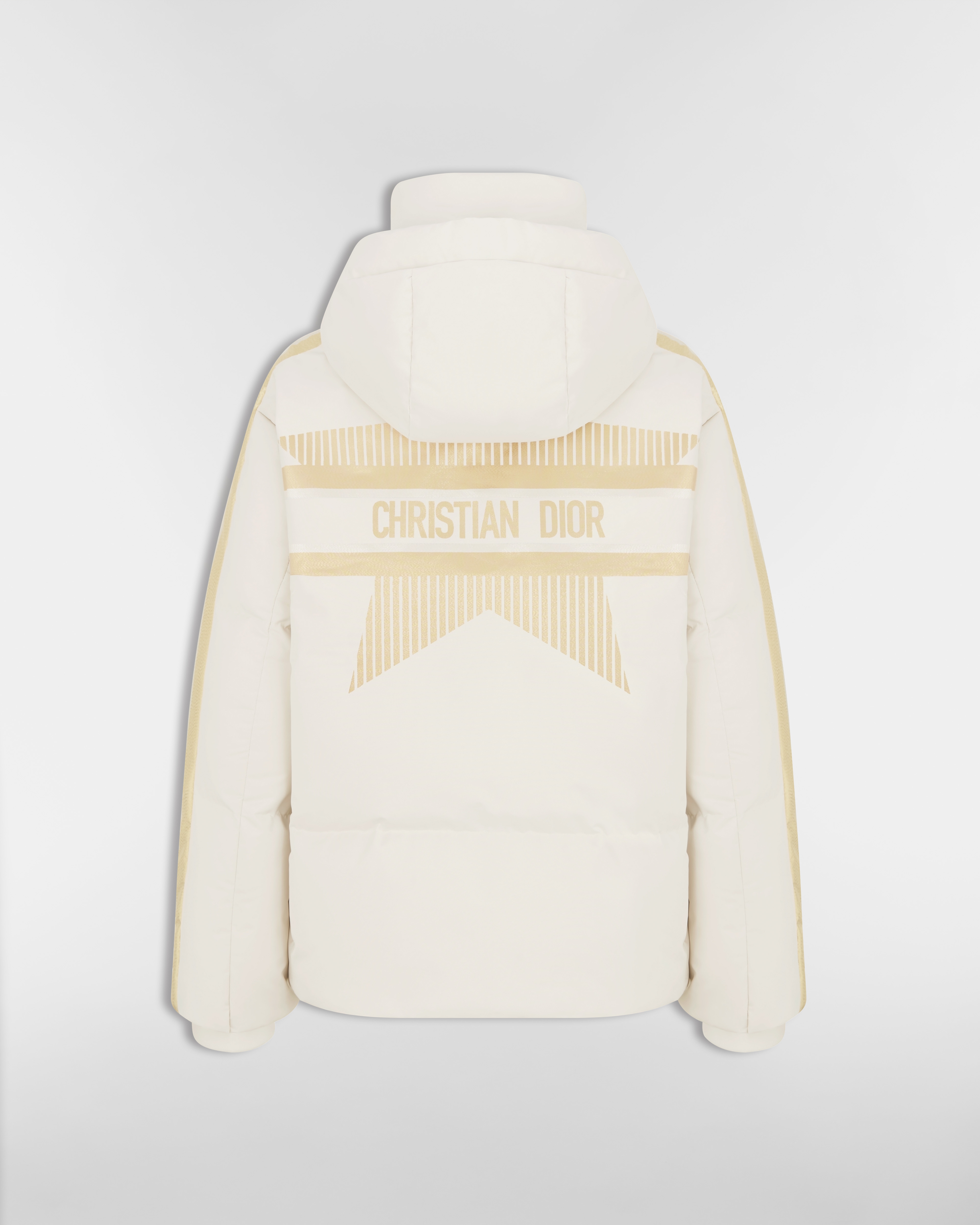 DiorAlps Hooded Puffer Jacket White Quilted Technical Taffeta with Gold-Tone Dior Star Motif E08