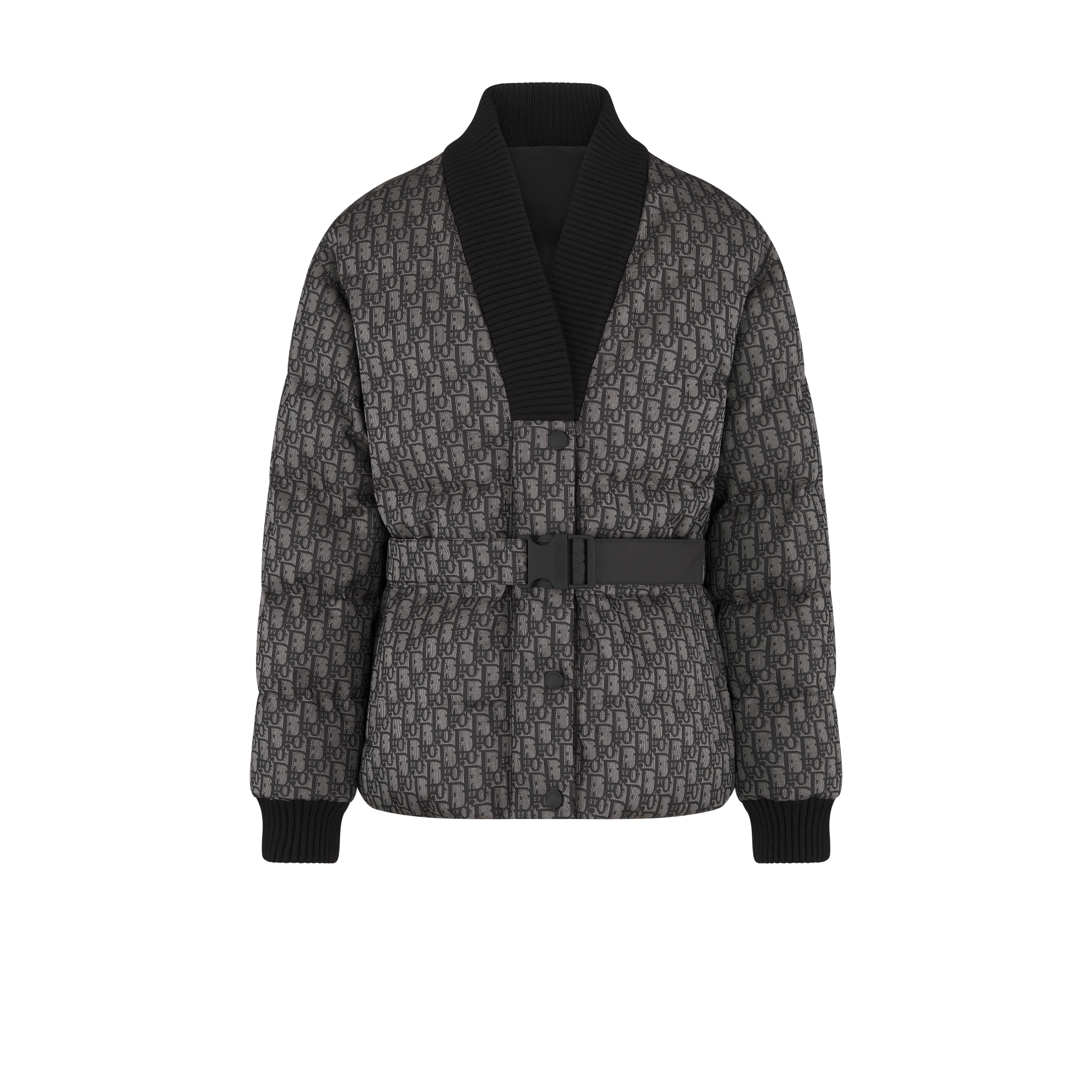 DiorAlps Reversible Belted Jacket Gray and Black Dior Oblique Padded Technical Taffeta E01