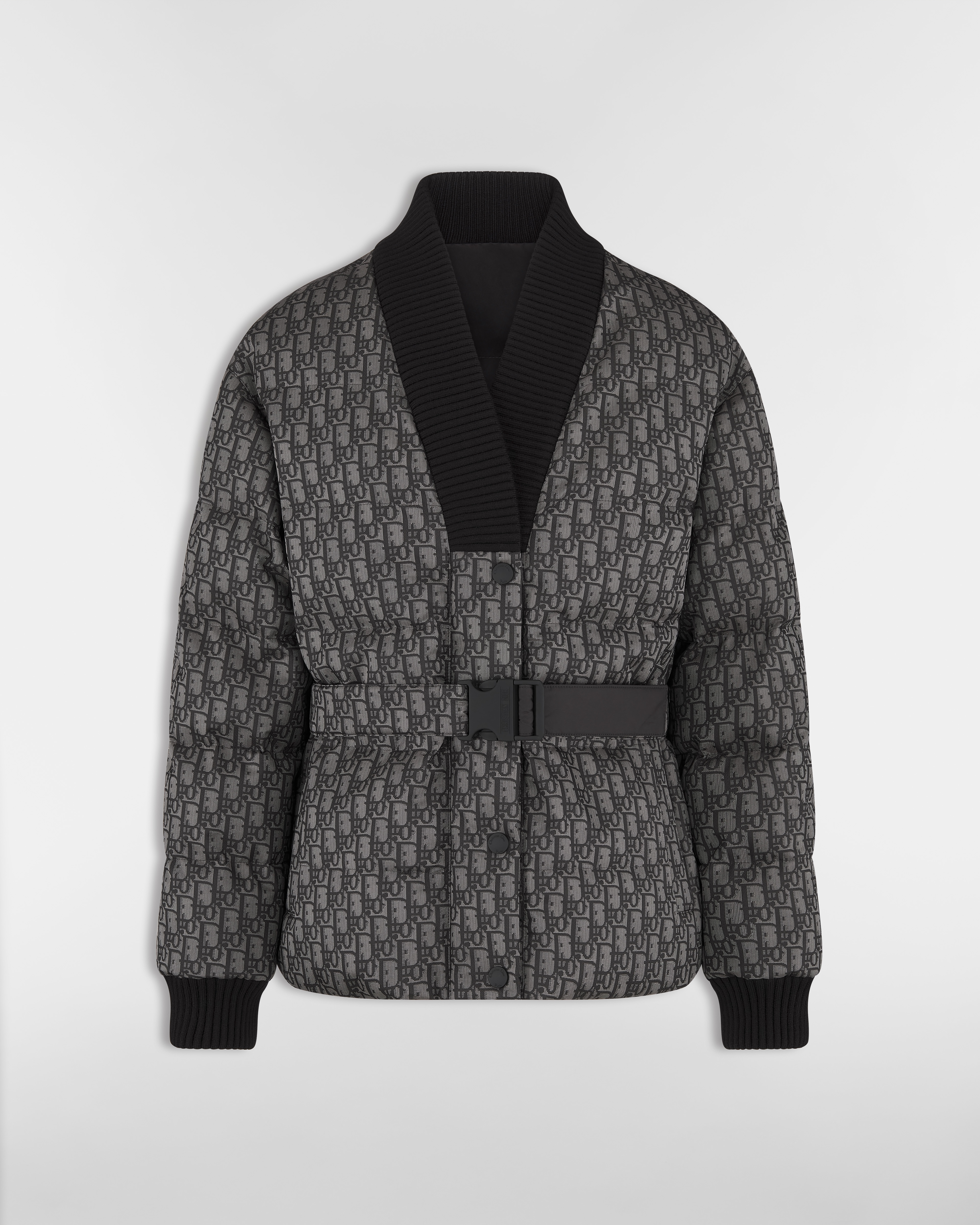 DiorAlps Reversible Belted Jacket Gray and Black Dior Oblique Padded Technical Taffeta E01