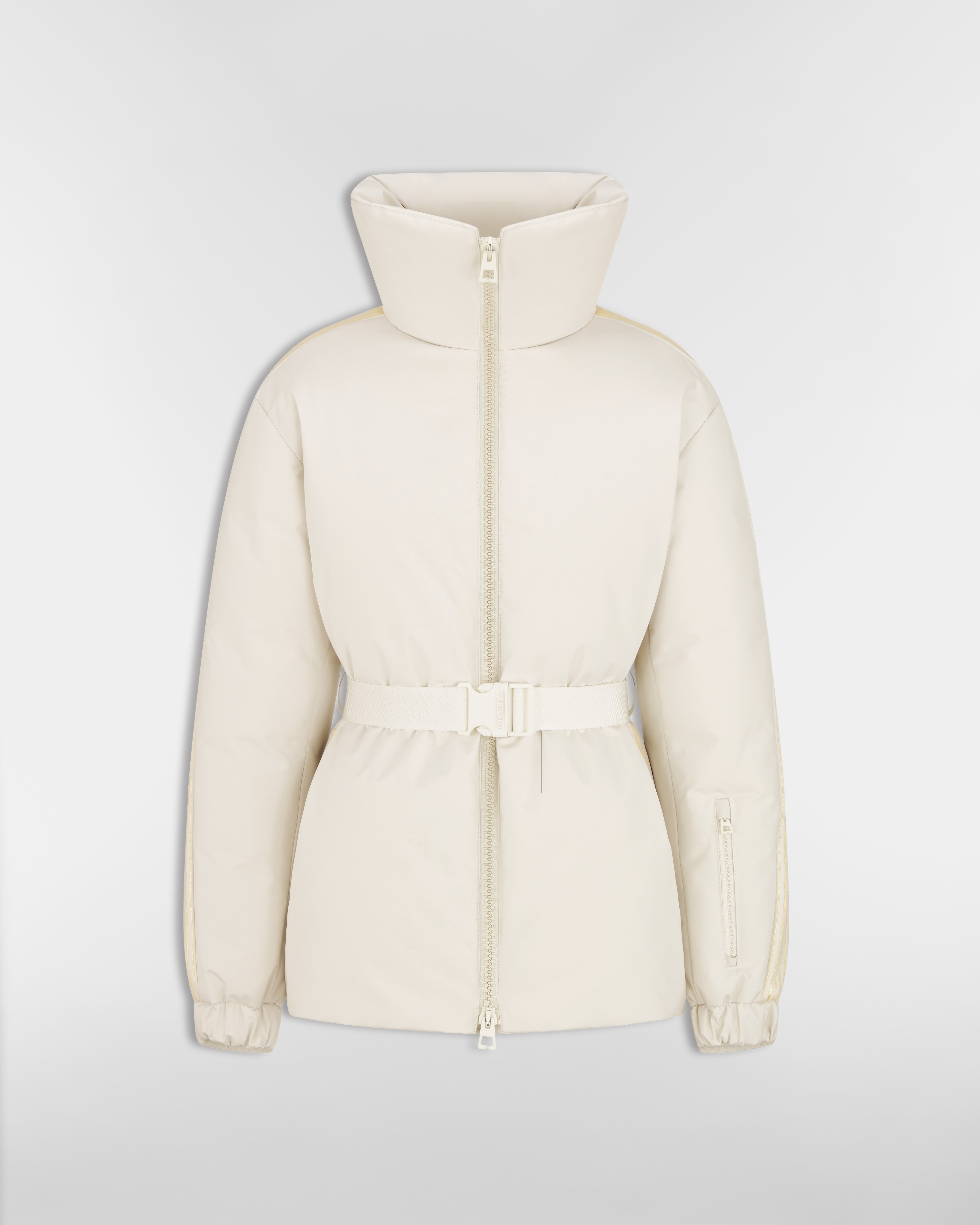 Piumino con cintura DiorAlps Taffetà tecnico imbottito bianco con motivo Dior Graphique color oro E01