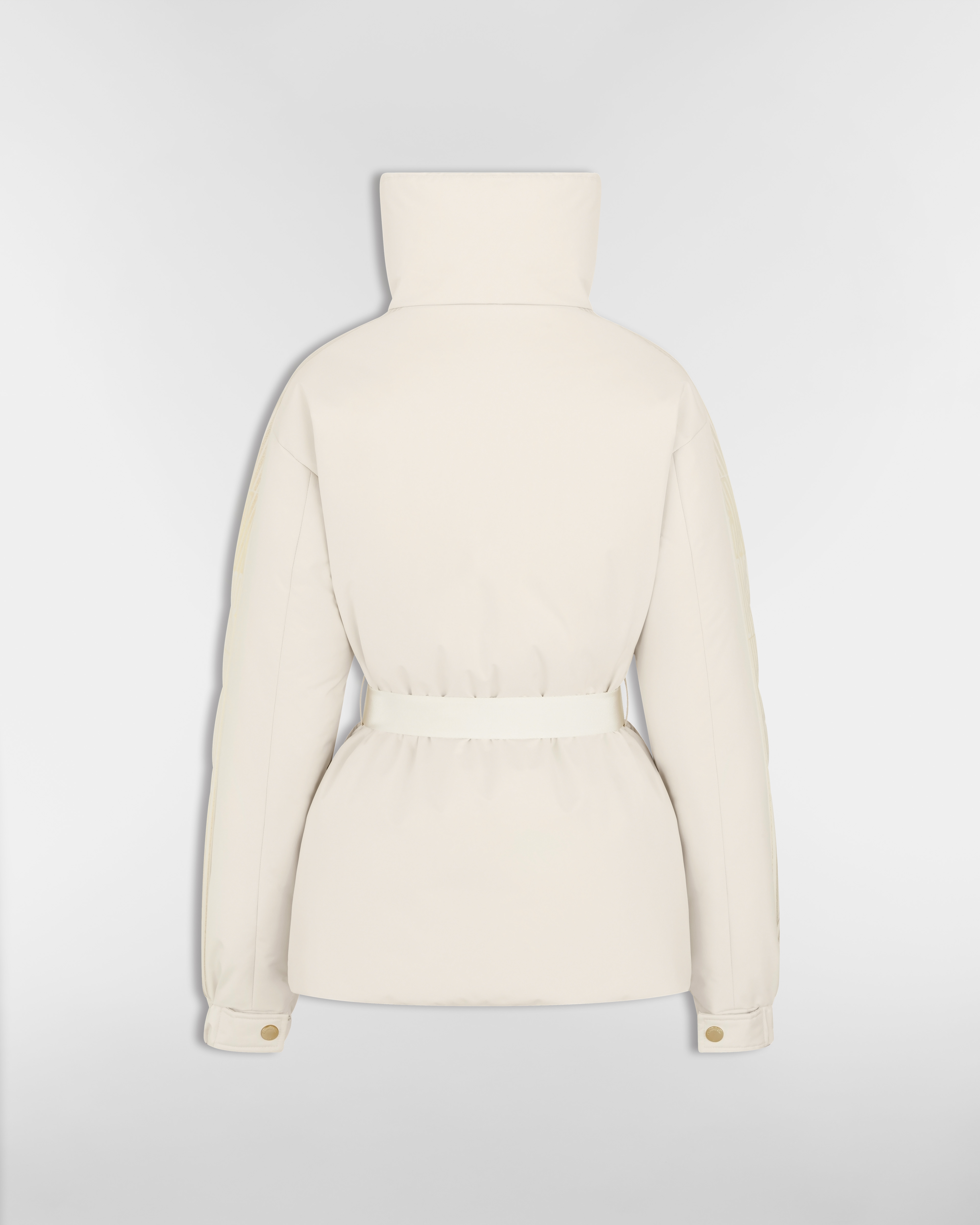 Piumino con cintura DiorAlps Taffetà tecnico imbottito bianco con motivo Dior Graphique color oro E08
