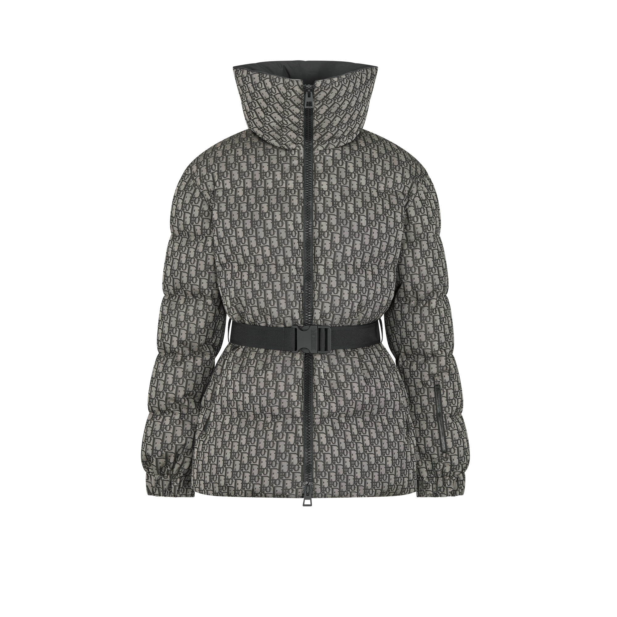 DiorAlps Belted Puffer Jacket Gray and Black Dior Oblique Quilted Technical Taffeta E01