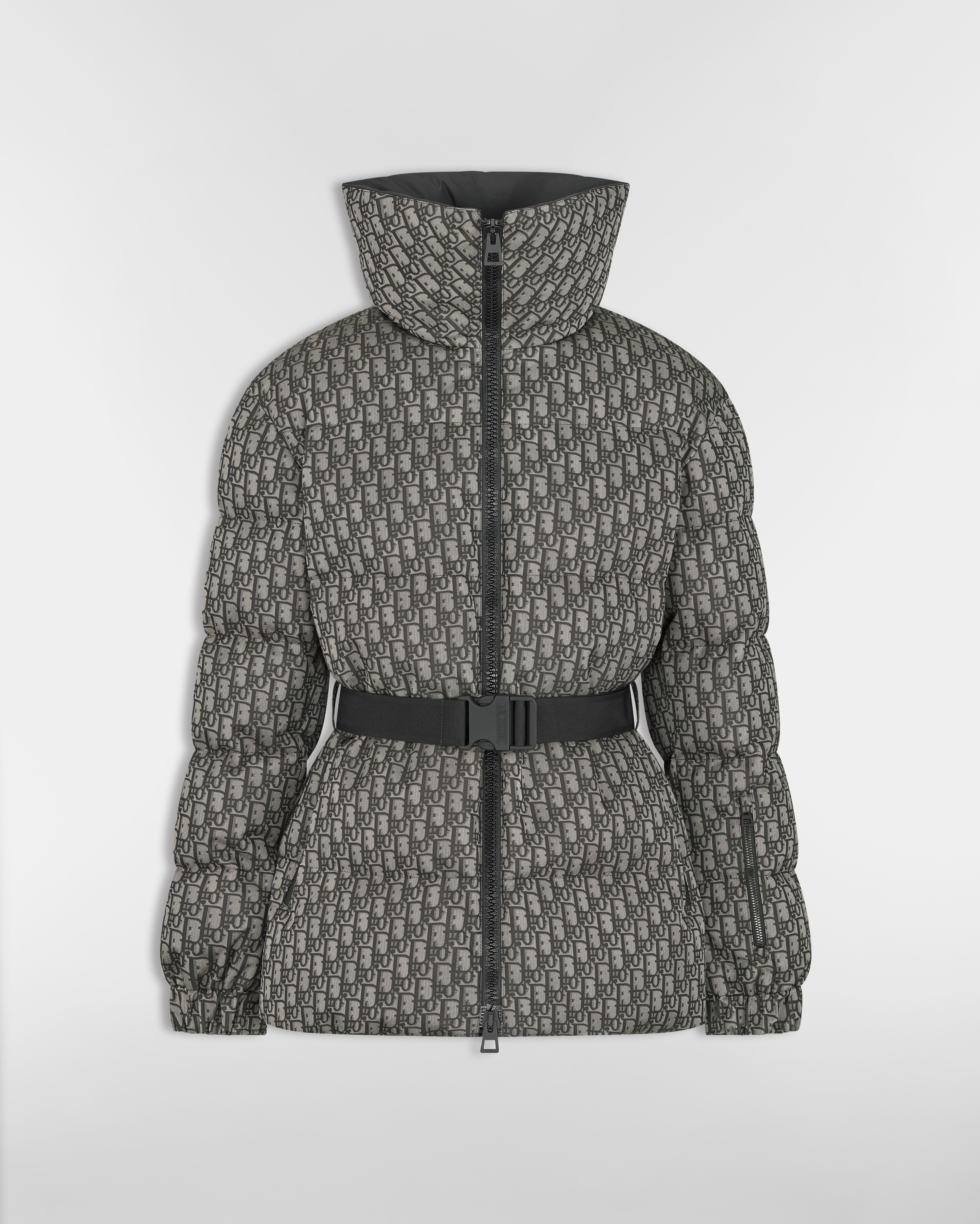 Piumino con cintura DiorAlps Taffetà tecnico trapuntato con motivo Dior Oblique grigio e nero E01