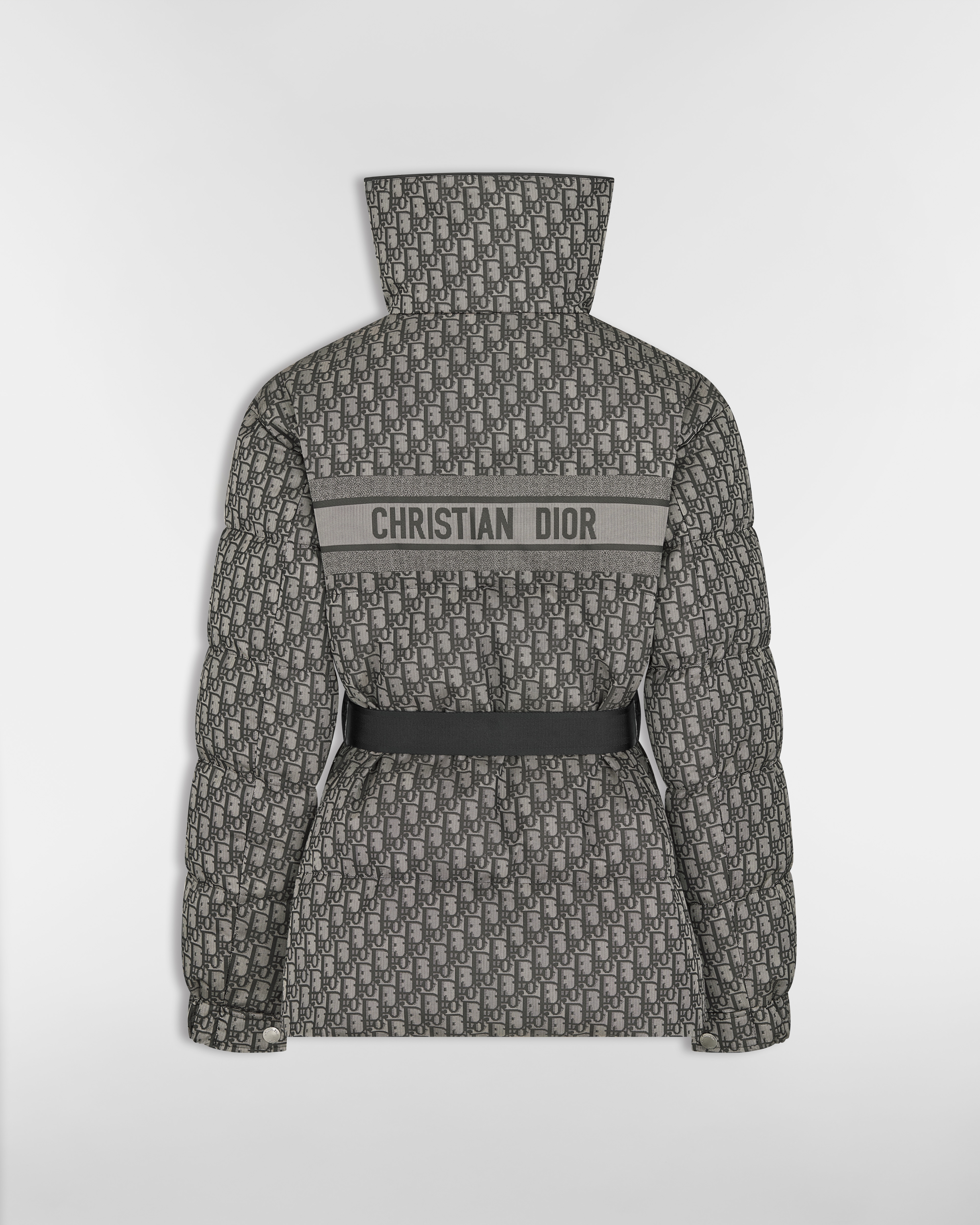 Piumino con cintura DiorAlps Taffetà tecnico trapuntato con motivo Dior Oblique grigio e nero E08