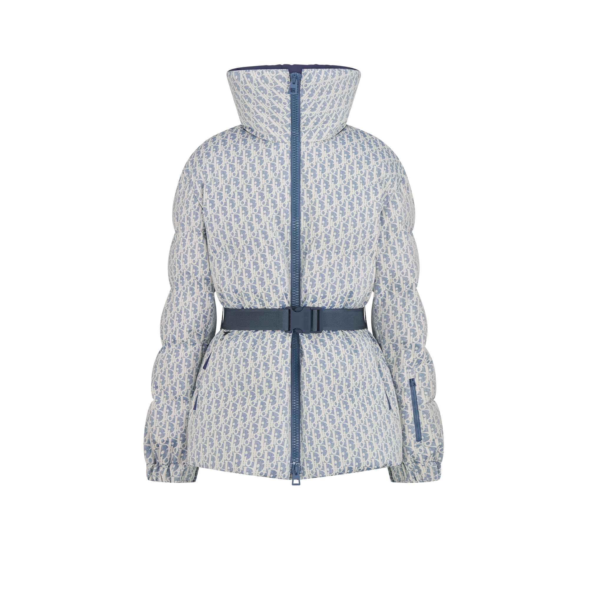 DiorAlps Belted Puffer Jacket Blue and White Dior Oblique Quilted Technical Taffeta E01