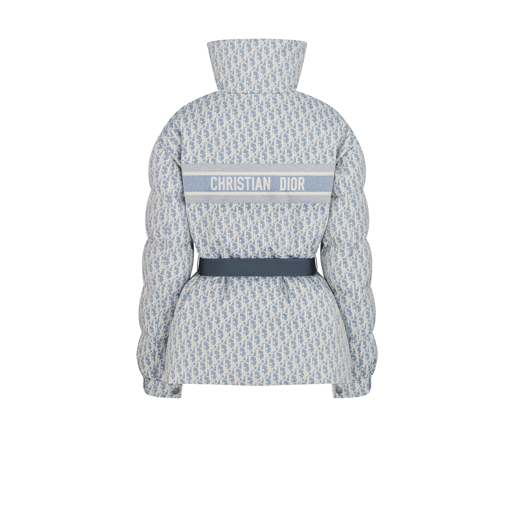 DiorAlps Belted Puffer Jacket Blue and White Dior Oblique Quilted Technical Taffeta E08