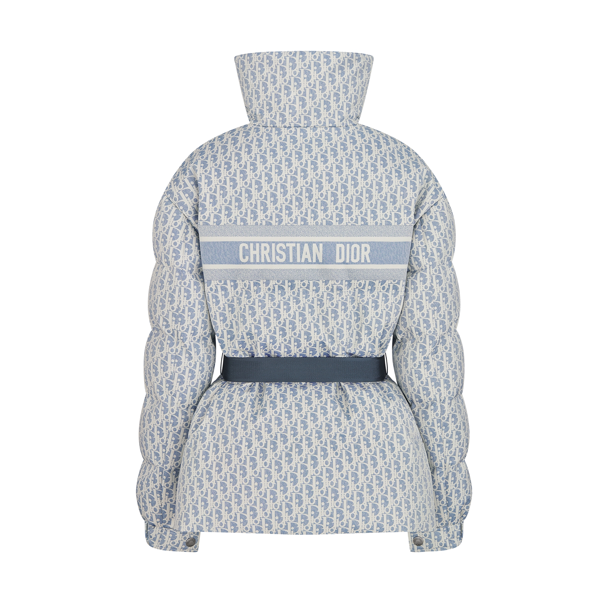 DiorAlps Belted Puffer Jacket Blue and White Dior Oblique Quilted Technical Taffeta E08