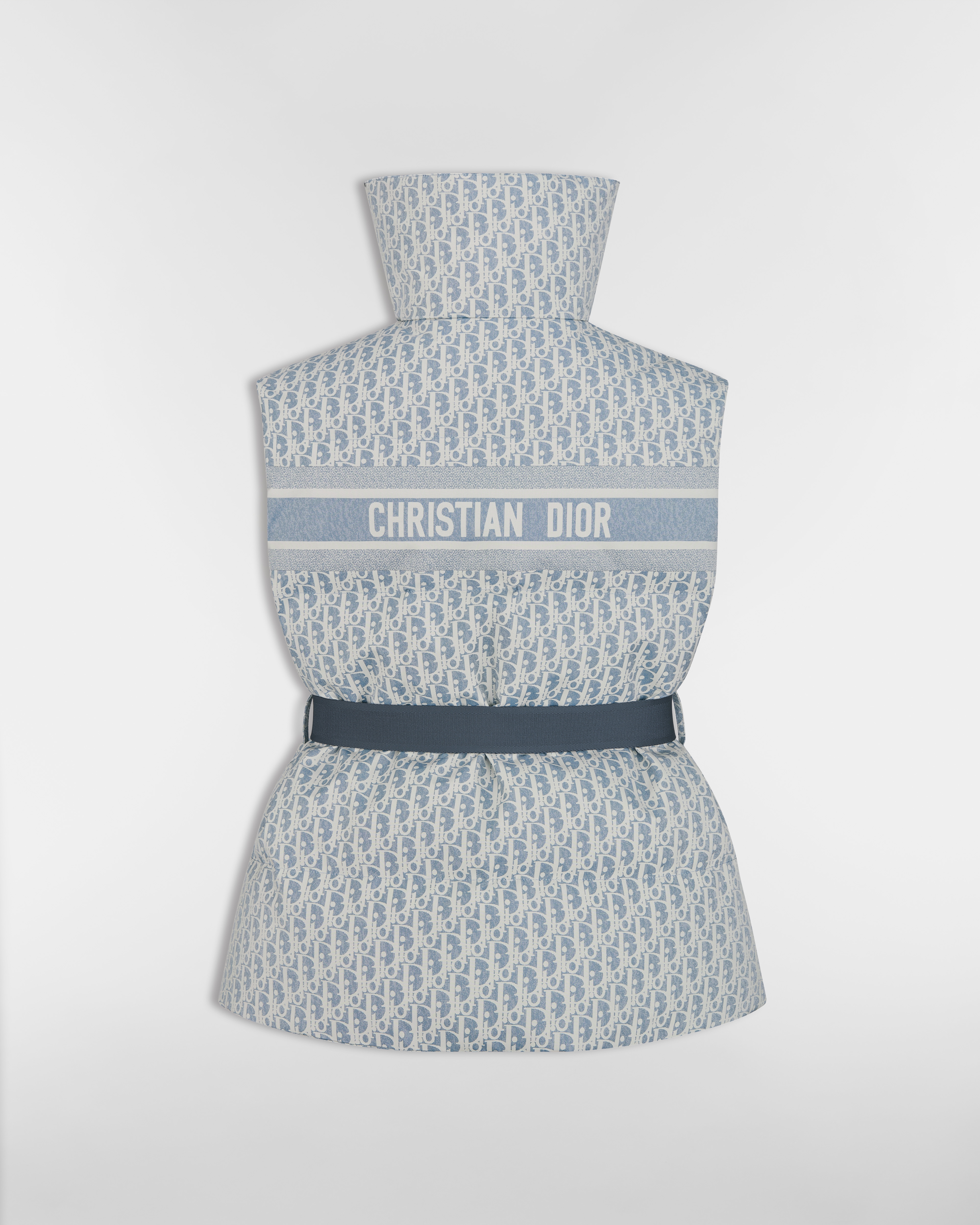 DiorAlps Belted Puffer Vest Blue and White Dior Oblique Quilted Technical Taffeta E08
