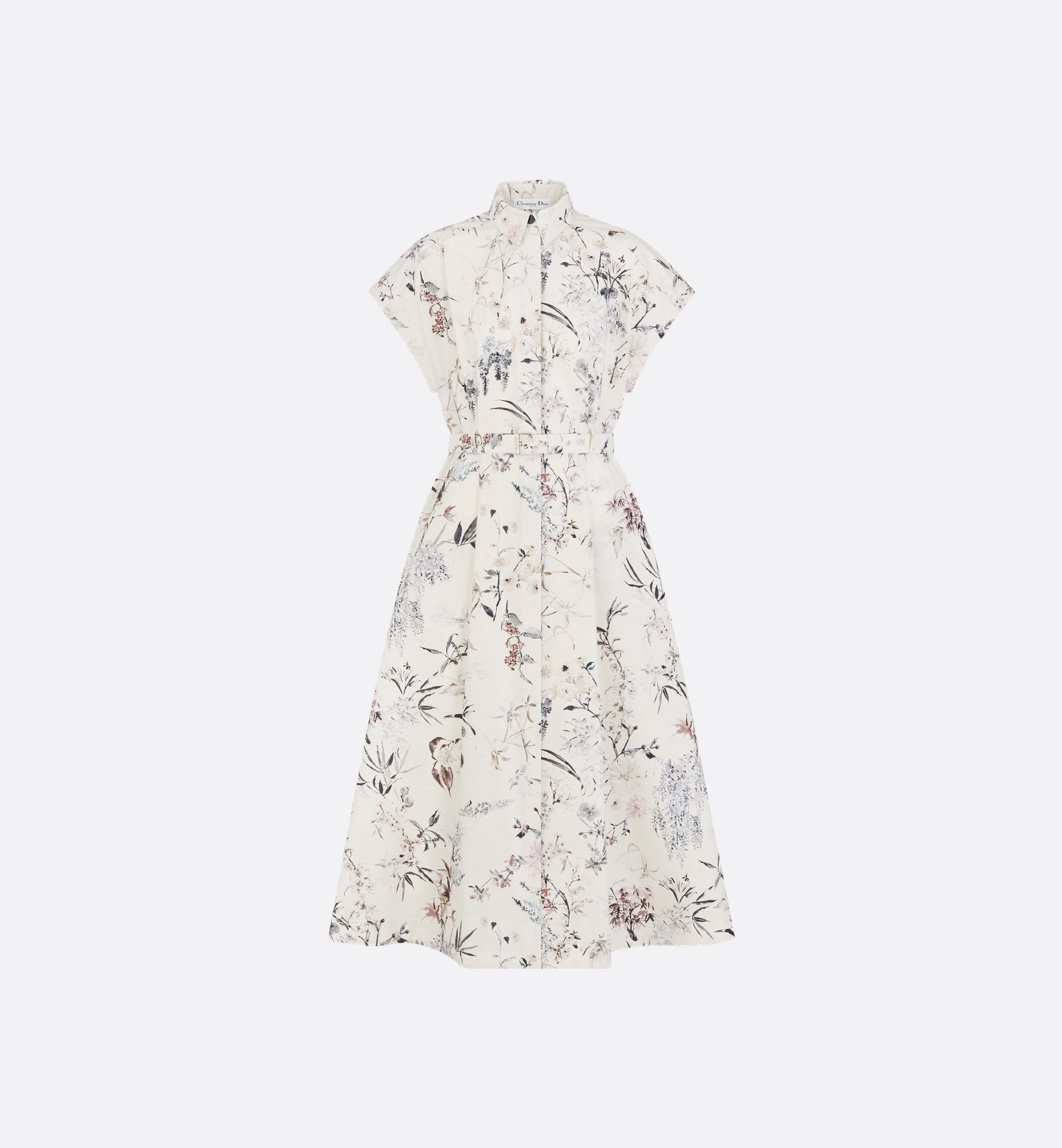 Mid-Length Belted Shirtdress White Cotton and Silk Poplin Mid-Length Belted Shirtdress White Cotton and Silk Poplin