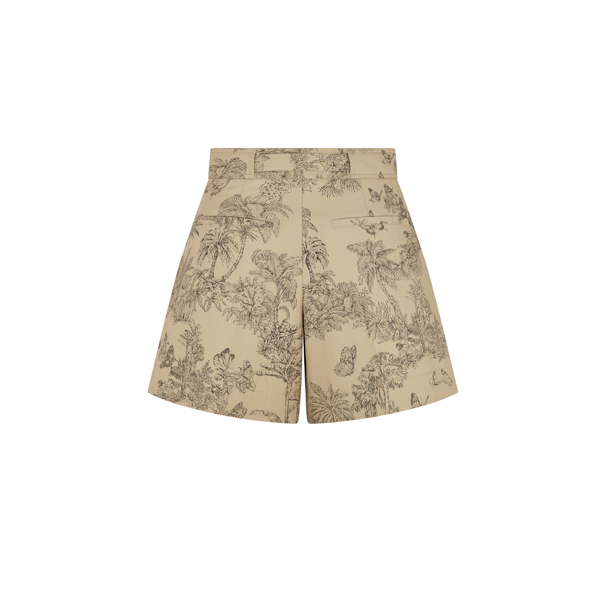 Dioriviera Belted Shorts Beige Cotton Gabardine with Black Toile de Jouy Palms Motif E08