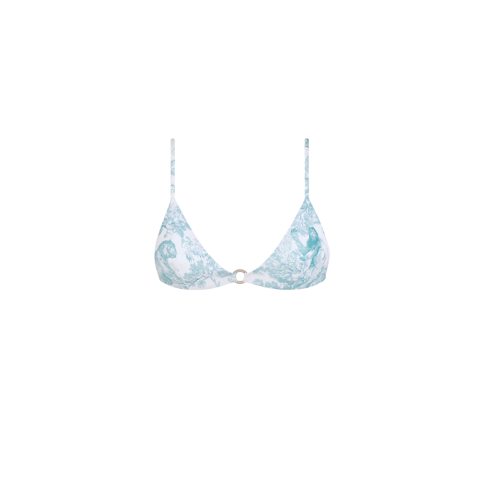 Dioriviera Bikini Top White Technical Fabric with Lily of the Valley Green Toile de Jouy Sauvage Motif E01