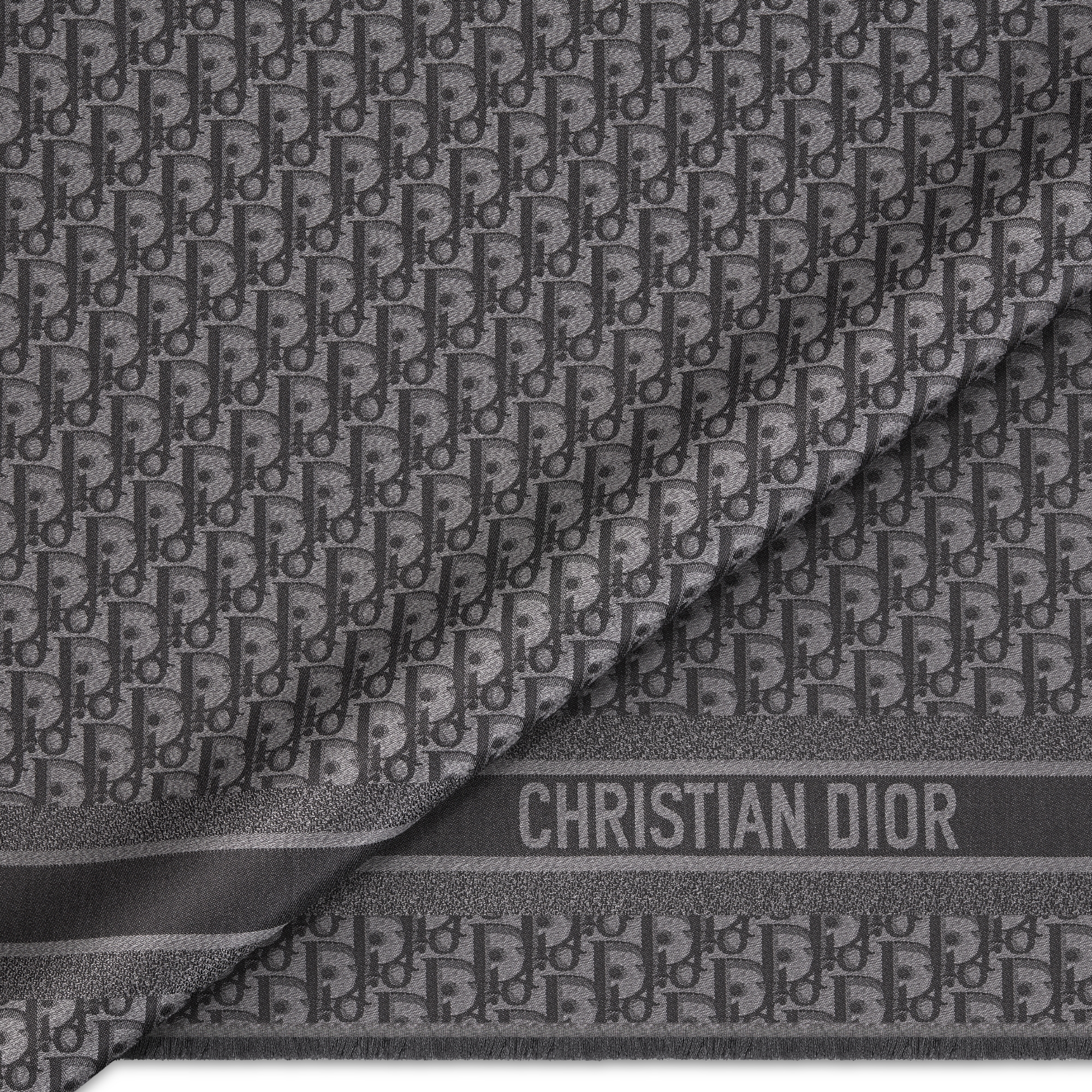 Dior Oblique 披肩 煤灰色絲綢和羊毛 E09