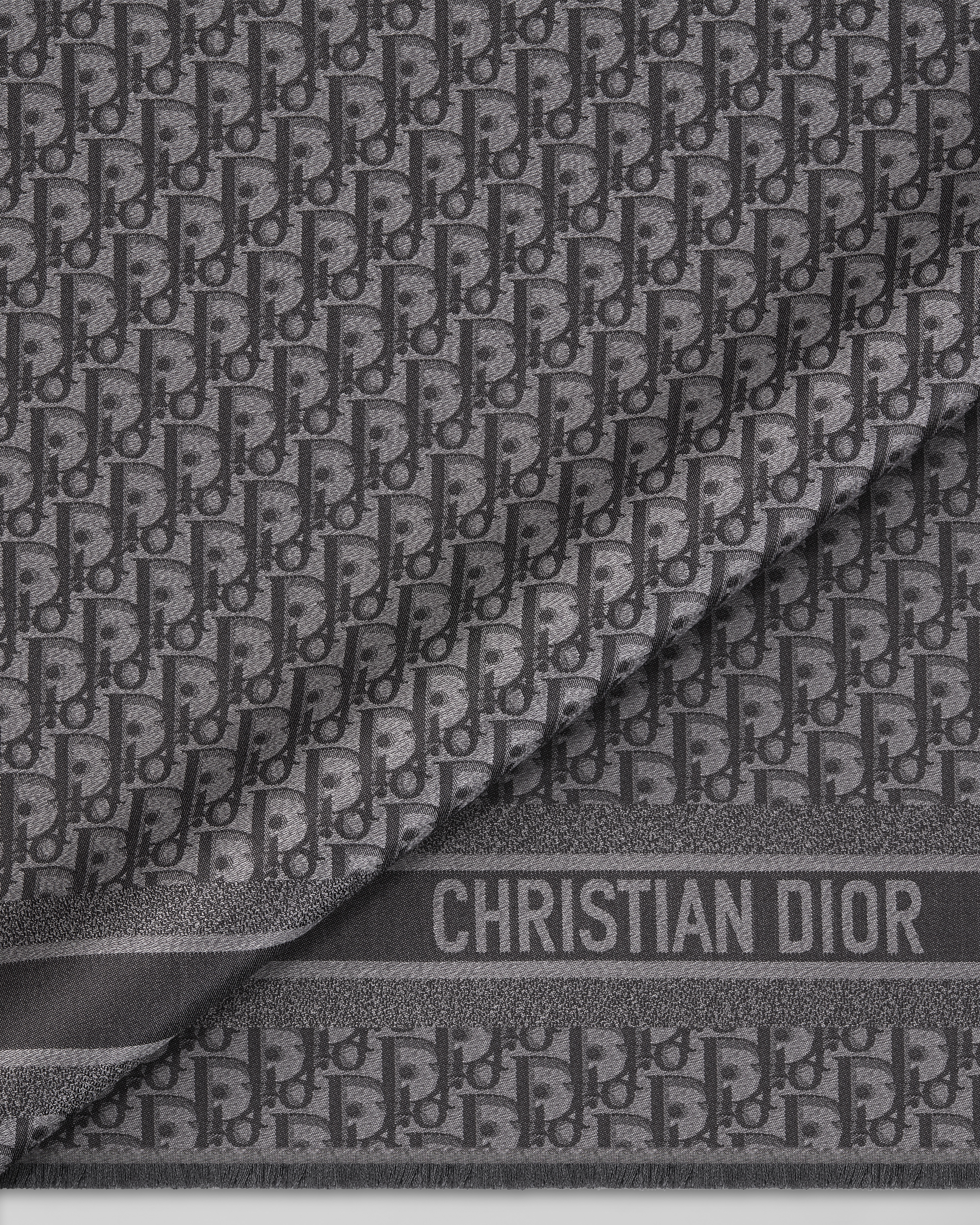 Dior Oblique Shawl Anthracite Gray Silk and Wool E09