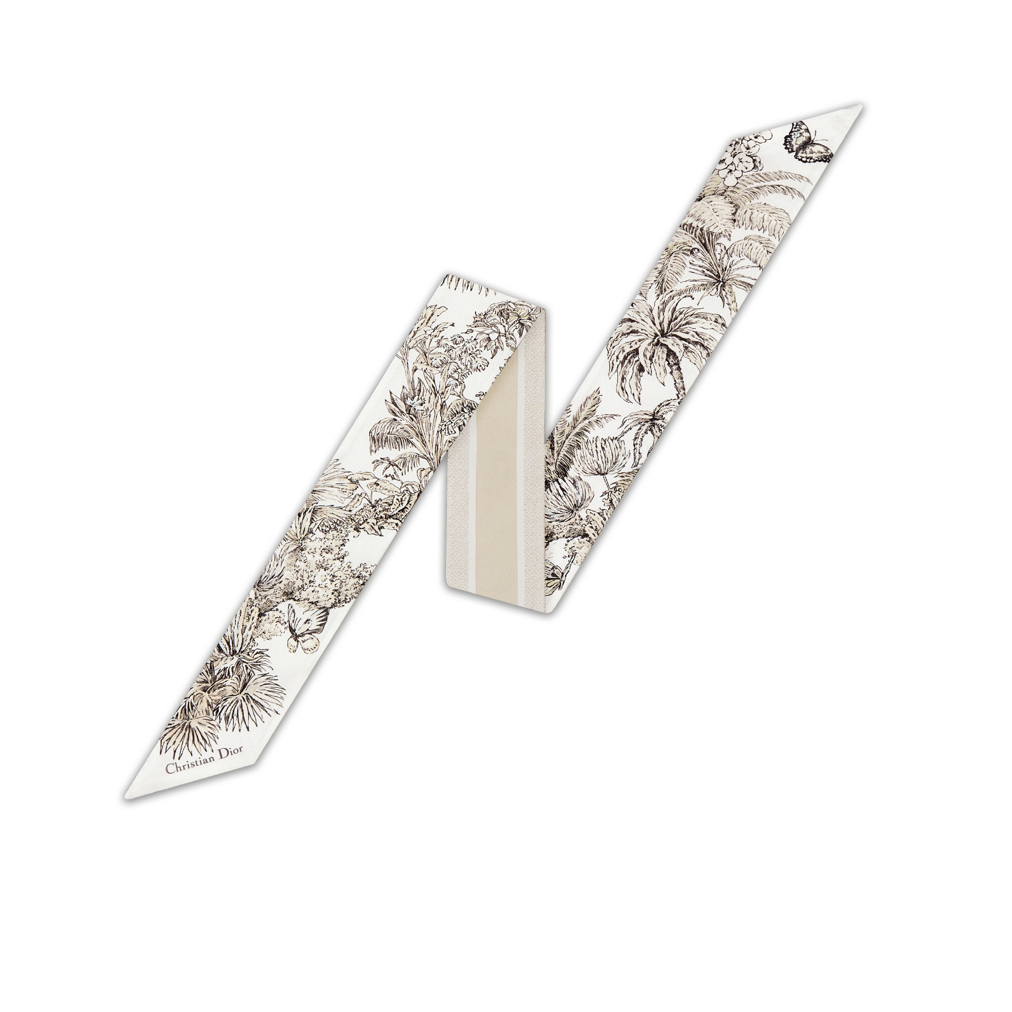 Dioriviera Toile de Jouy Palms Mitzah Scarf White and Beige Silk