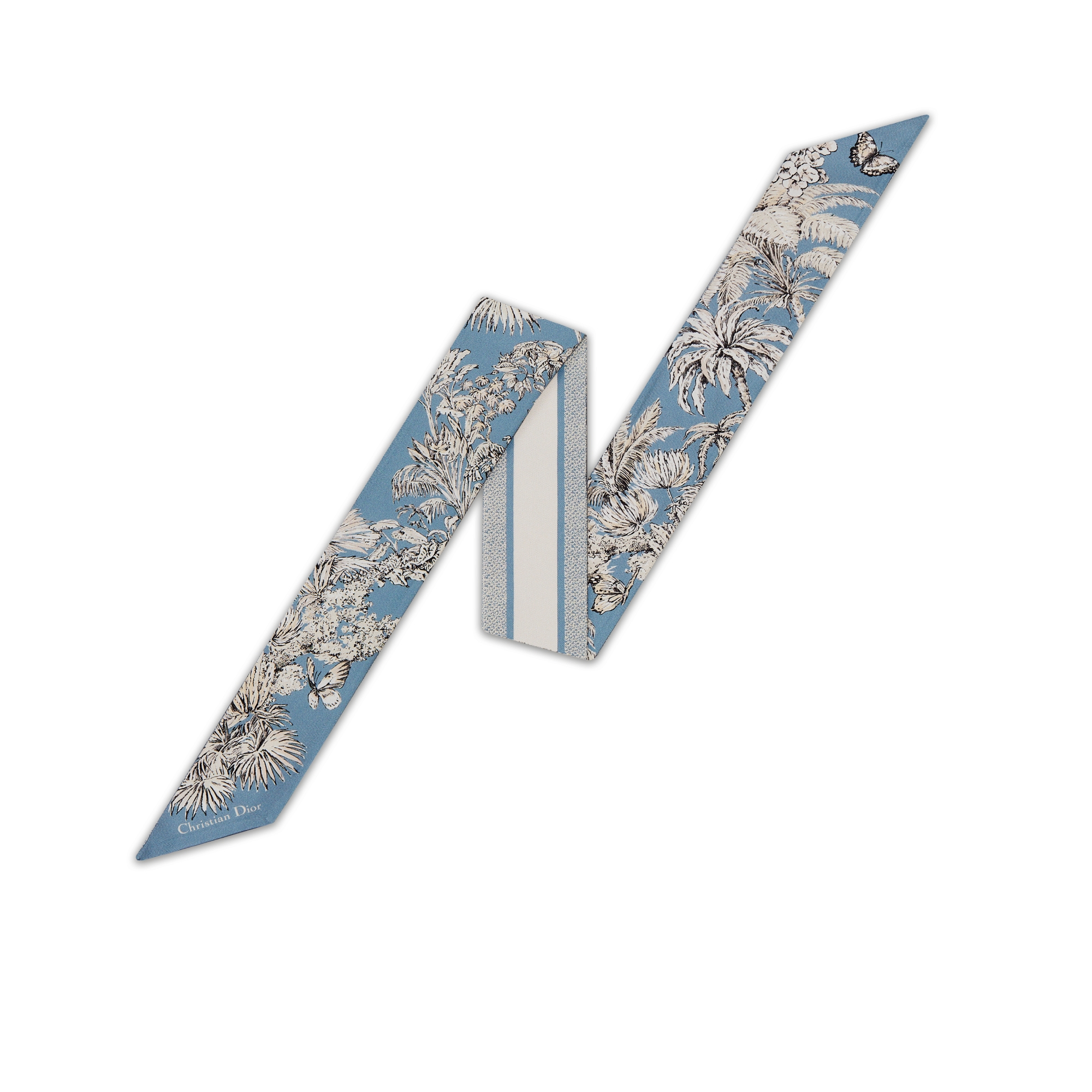 Dioriviera Toile de Jouy Palms Mitzah Scarf White and Beige Silk