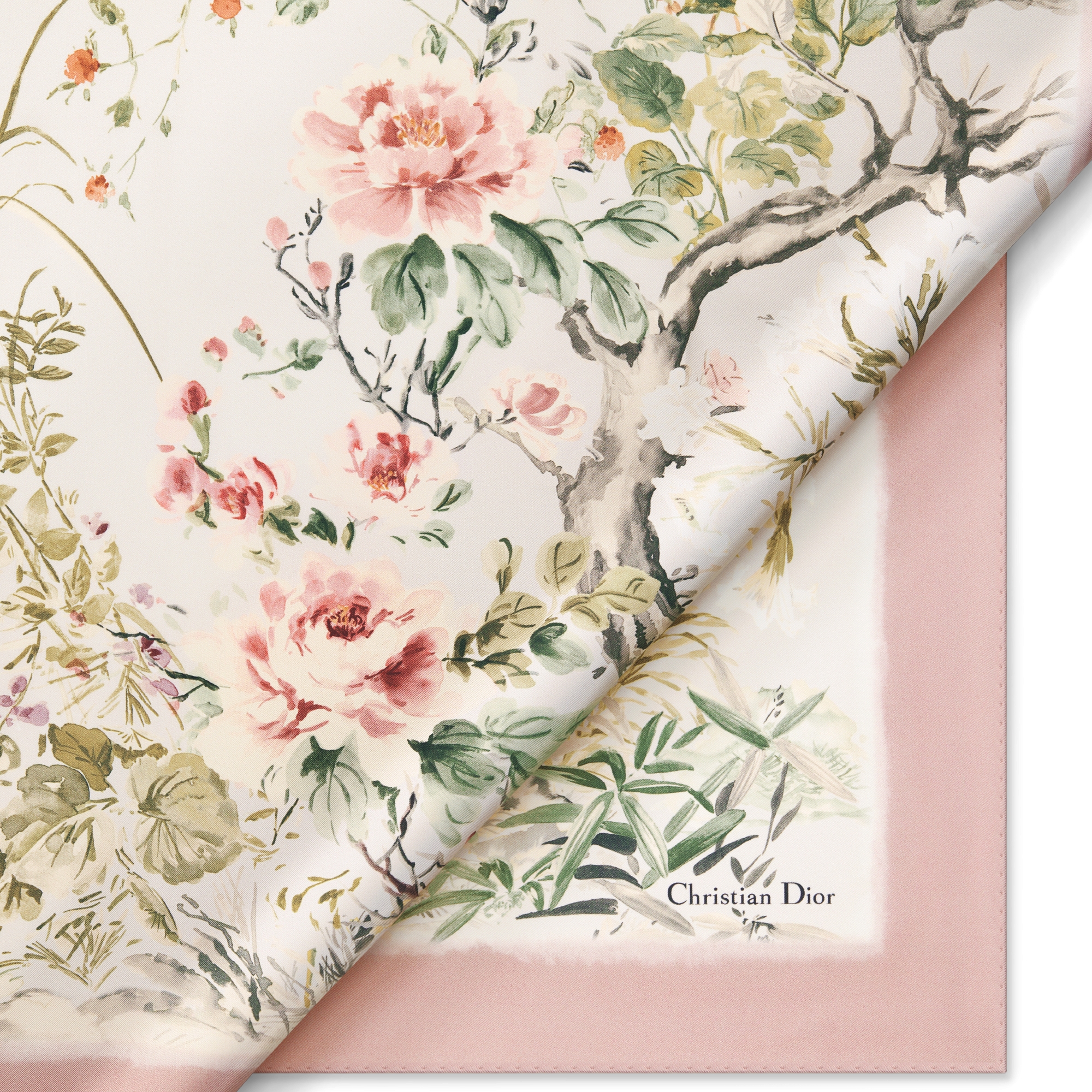 Mitzah Millefiori Twill di seta color avorio e rosa multicolore
