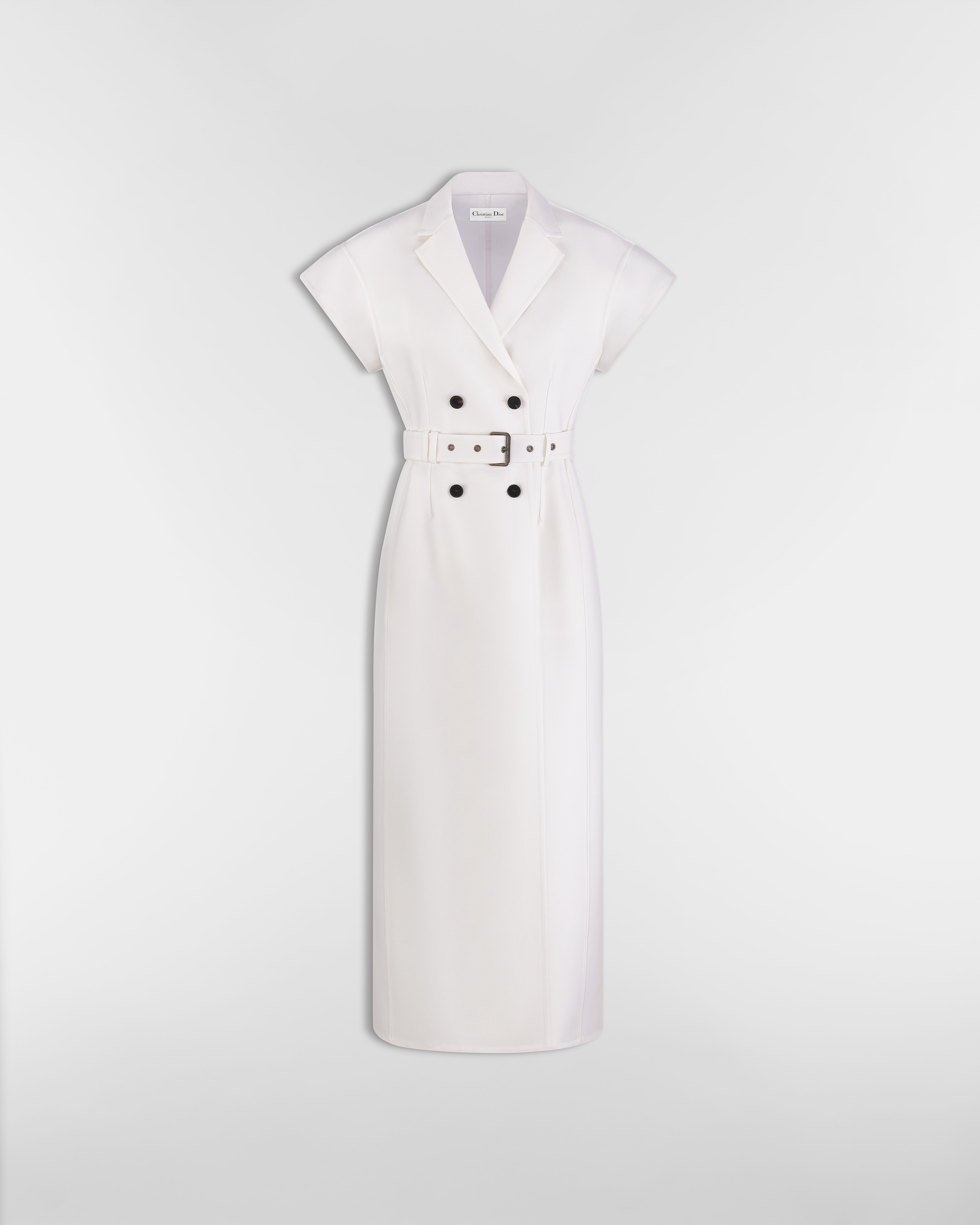 Midi-Hemdkleid mit Gürtel Schurwolle und Seidengabardine in Ecru E01