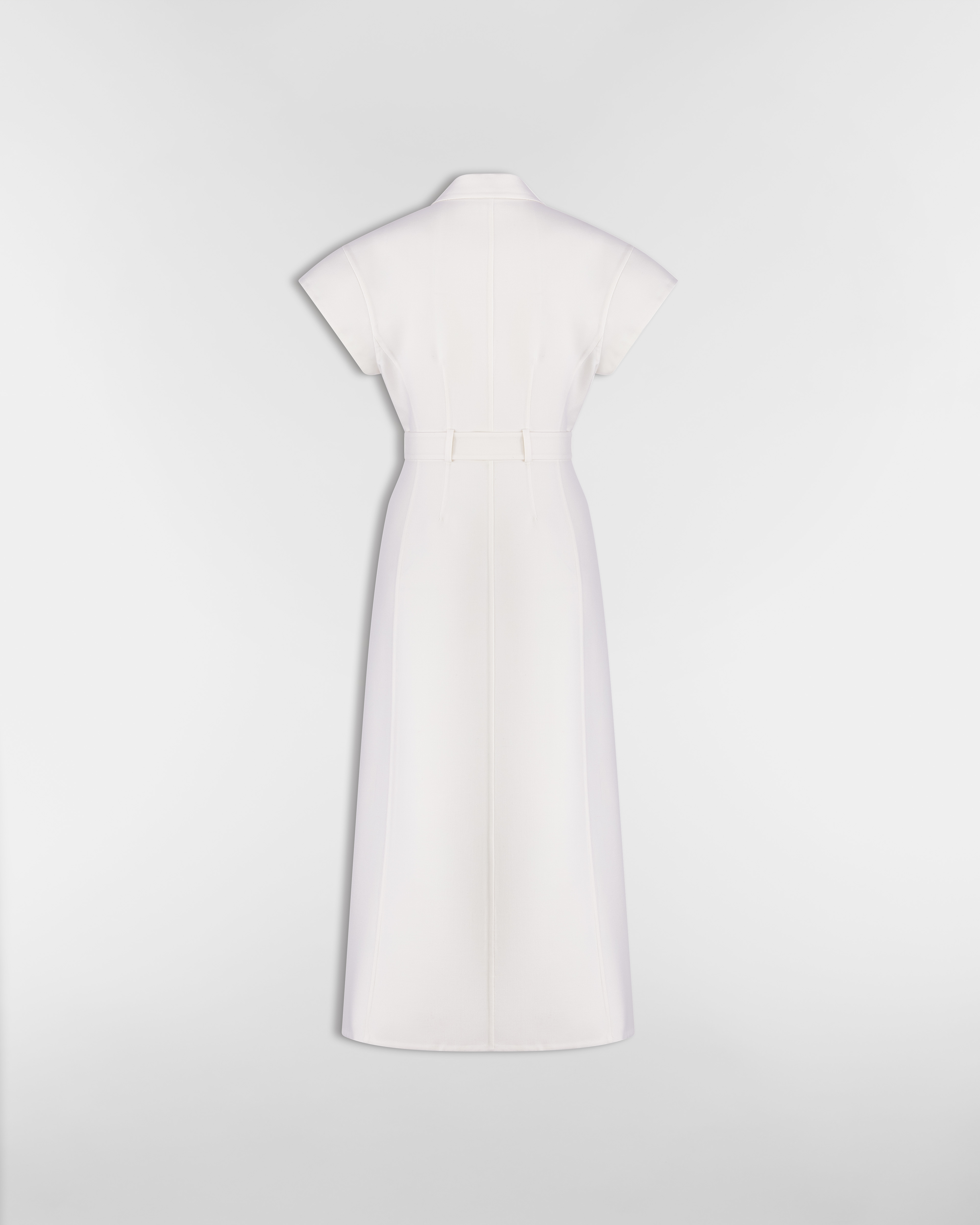 Midi-Hemdkleid mit Gürtel Schurwolle und Seidengabardine in Ecru E08